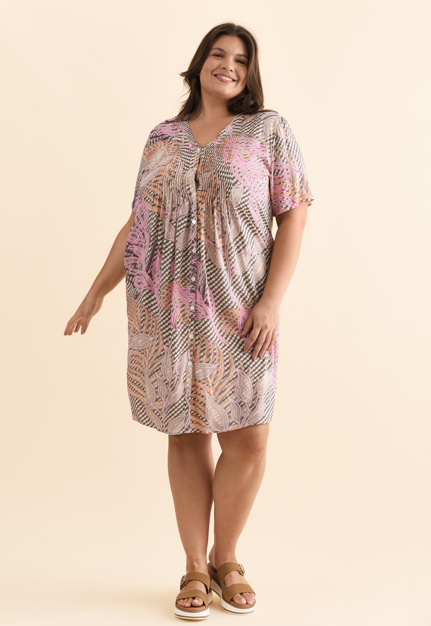 Leticia Pink Leaf Midi Dress Side View 2