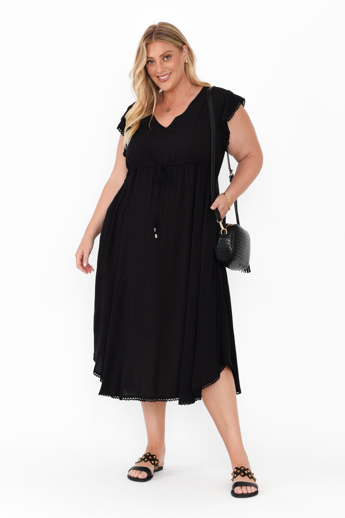 Libby Black Midi Dress Side View 2