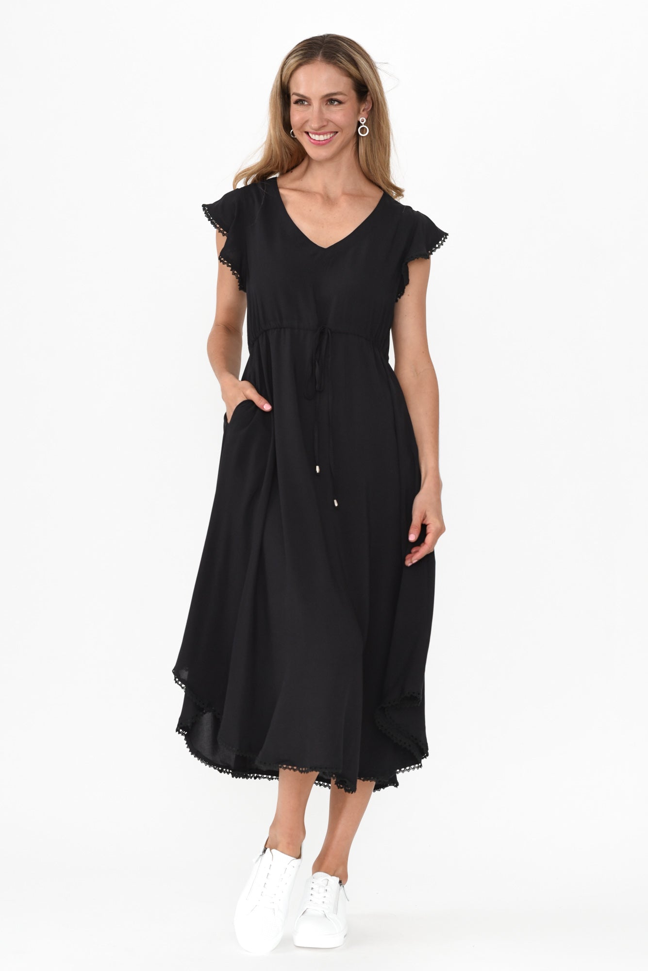 Libby Black Midi Dress Front View 2
