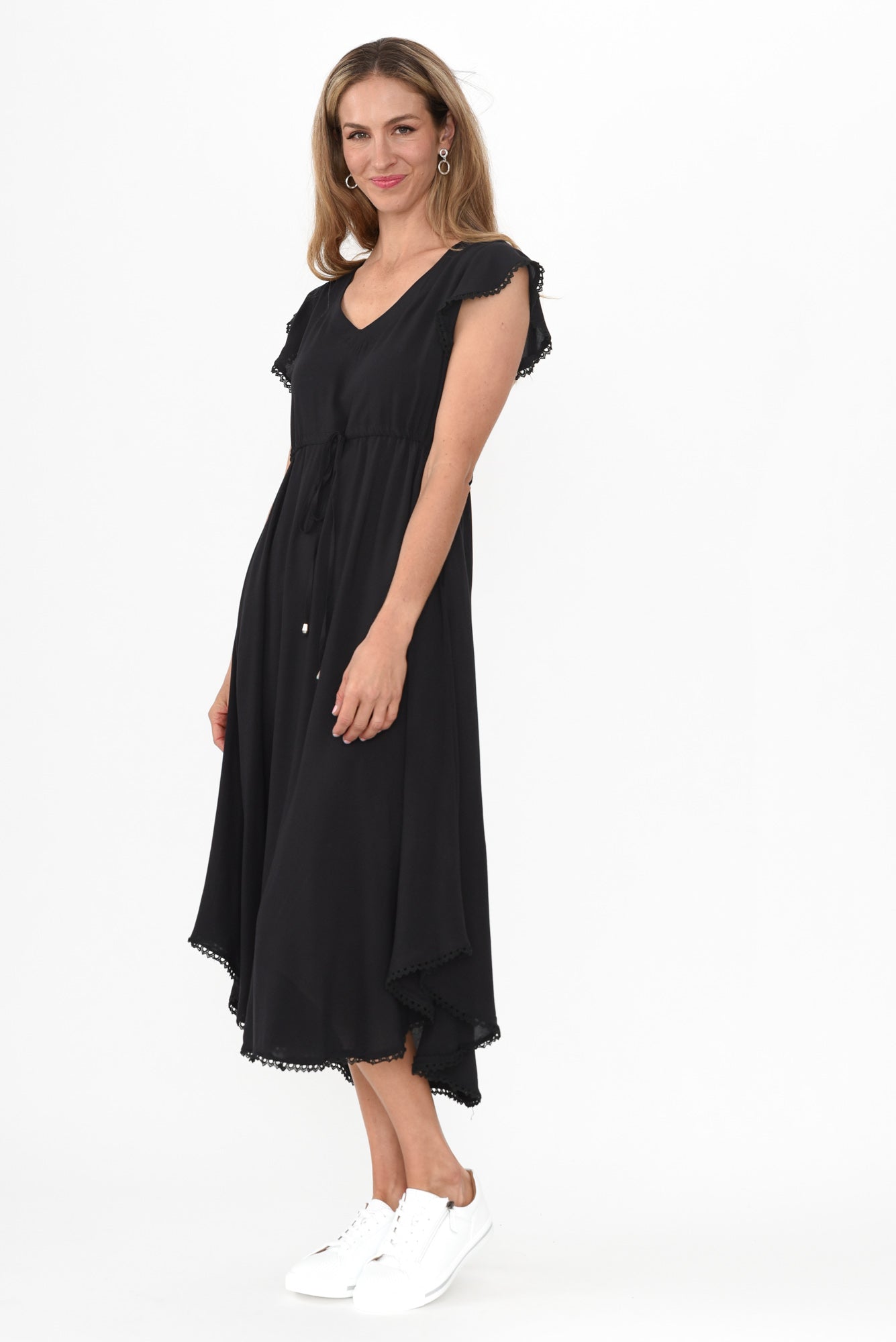 Libby Black Midi Dress Front View