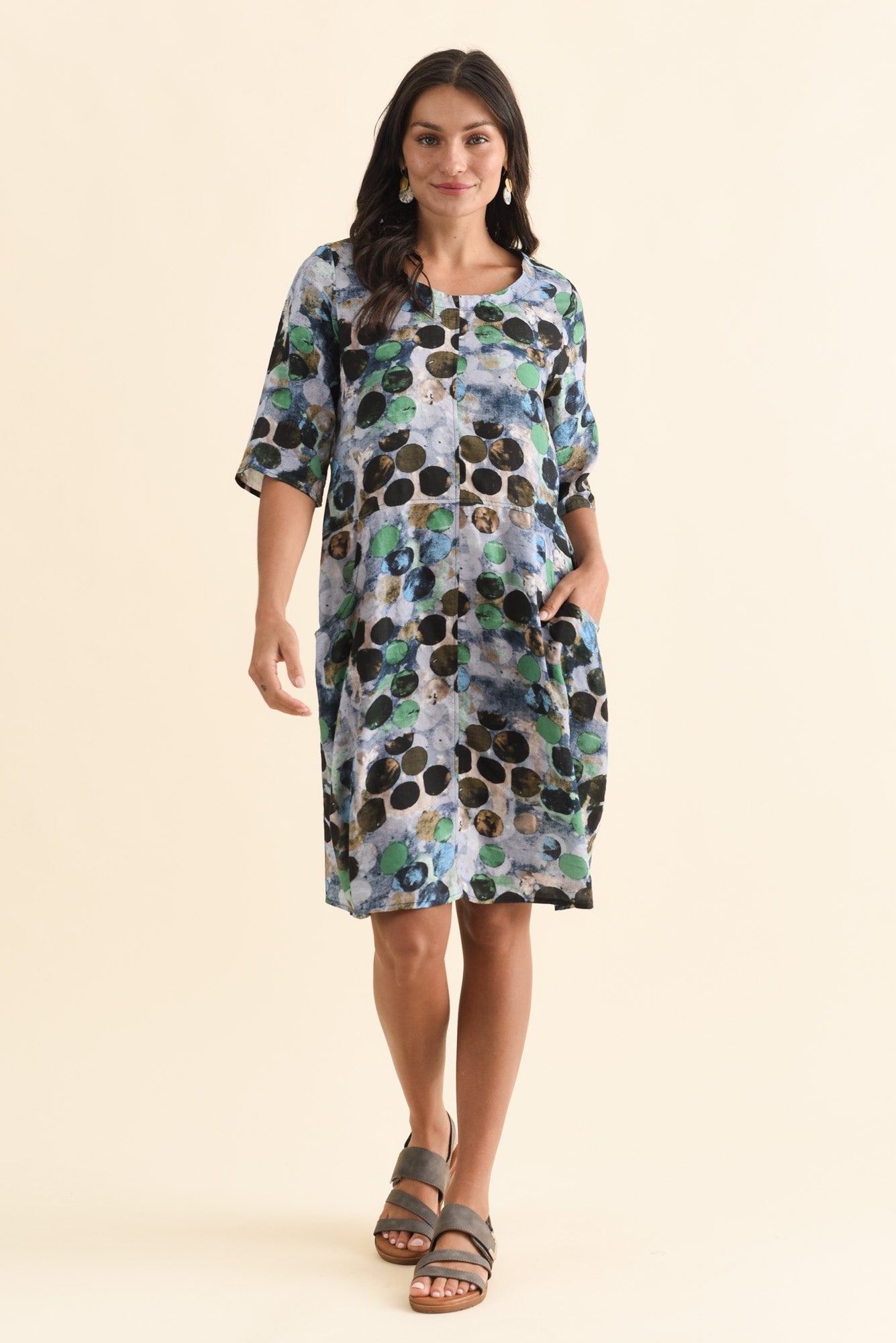 Lilibet Blue Spot Cotton Pocket Dress Front View 2