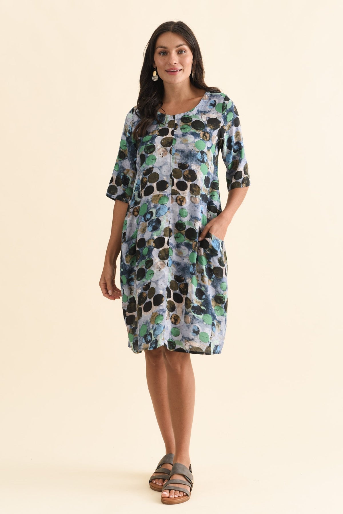 Lilibet Blue Spot Cotton Pocket Dress Full Length View