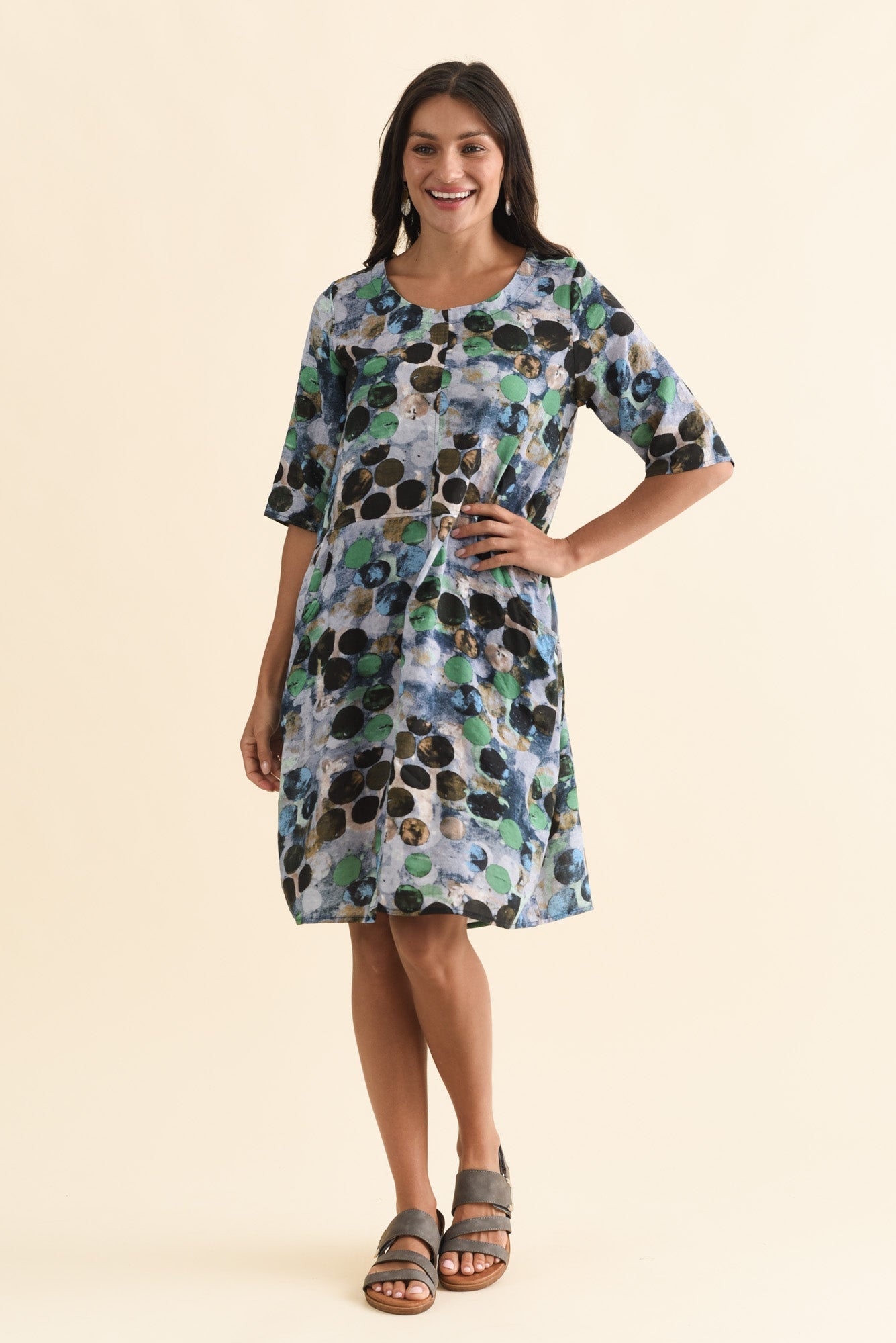 Lilibet Blue Spot Cotton Pocket Dress Front View