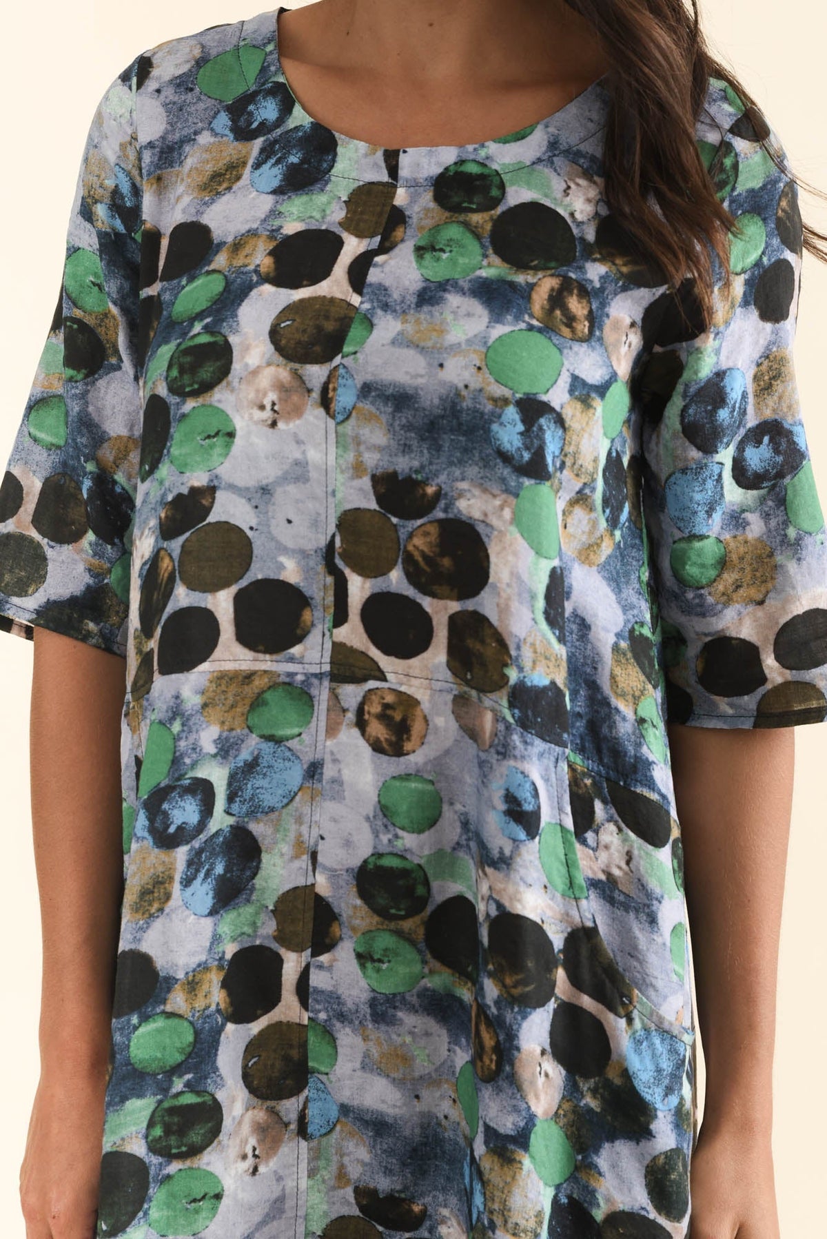 Lilibet Blue Spot Cotton Pocket Dress Detail View
