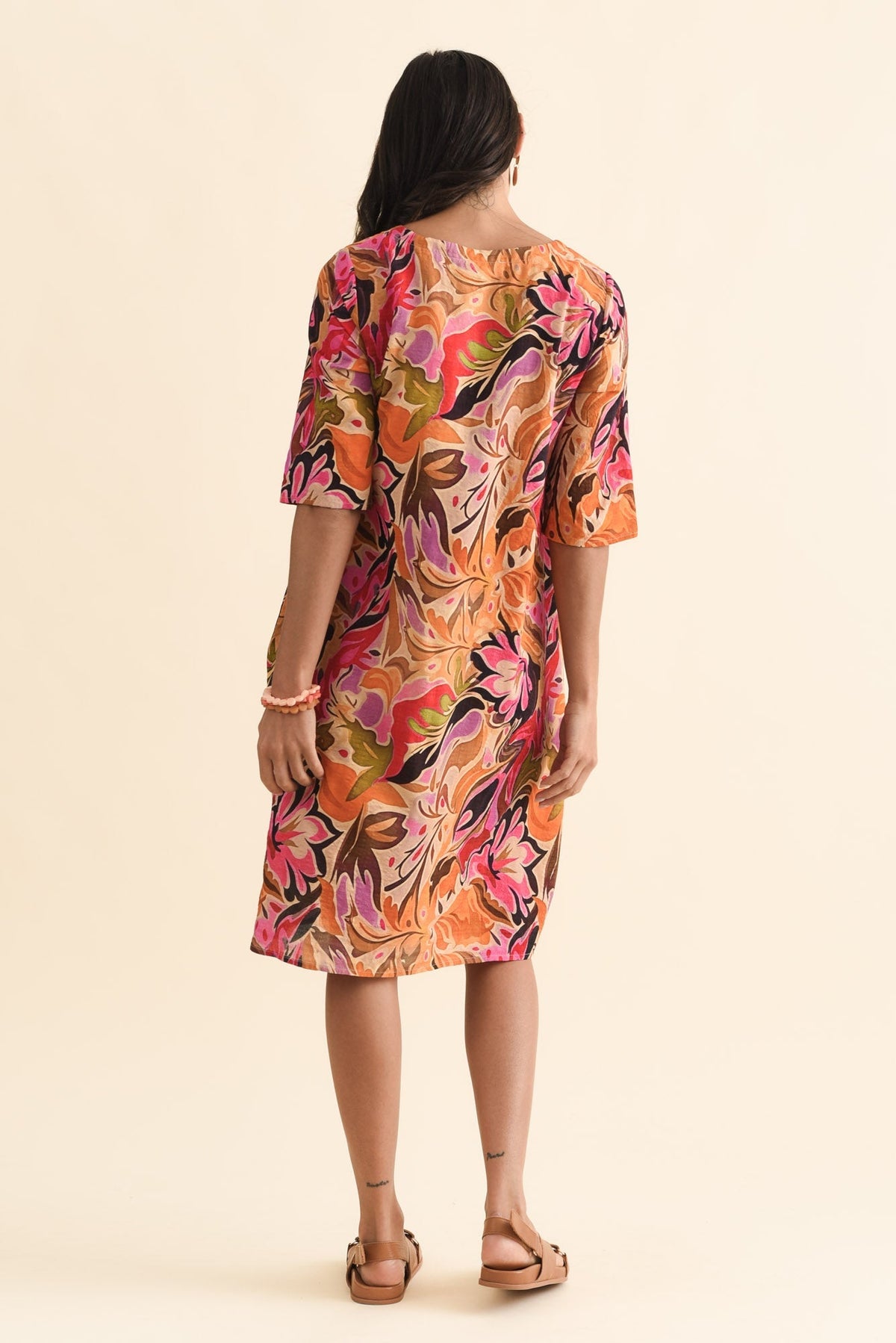 Lilibet Pink Garden Cotton Pocket Dress Side View