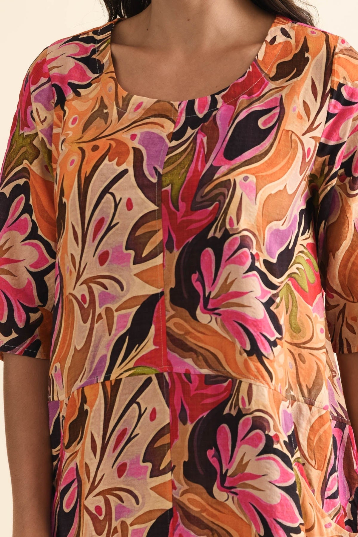 Lilibet Pink Garden Cotton Pocket Dress Detail View