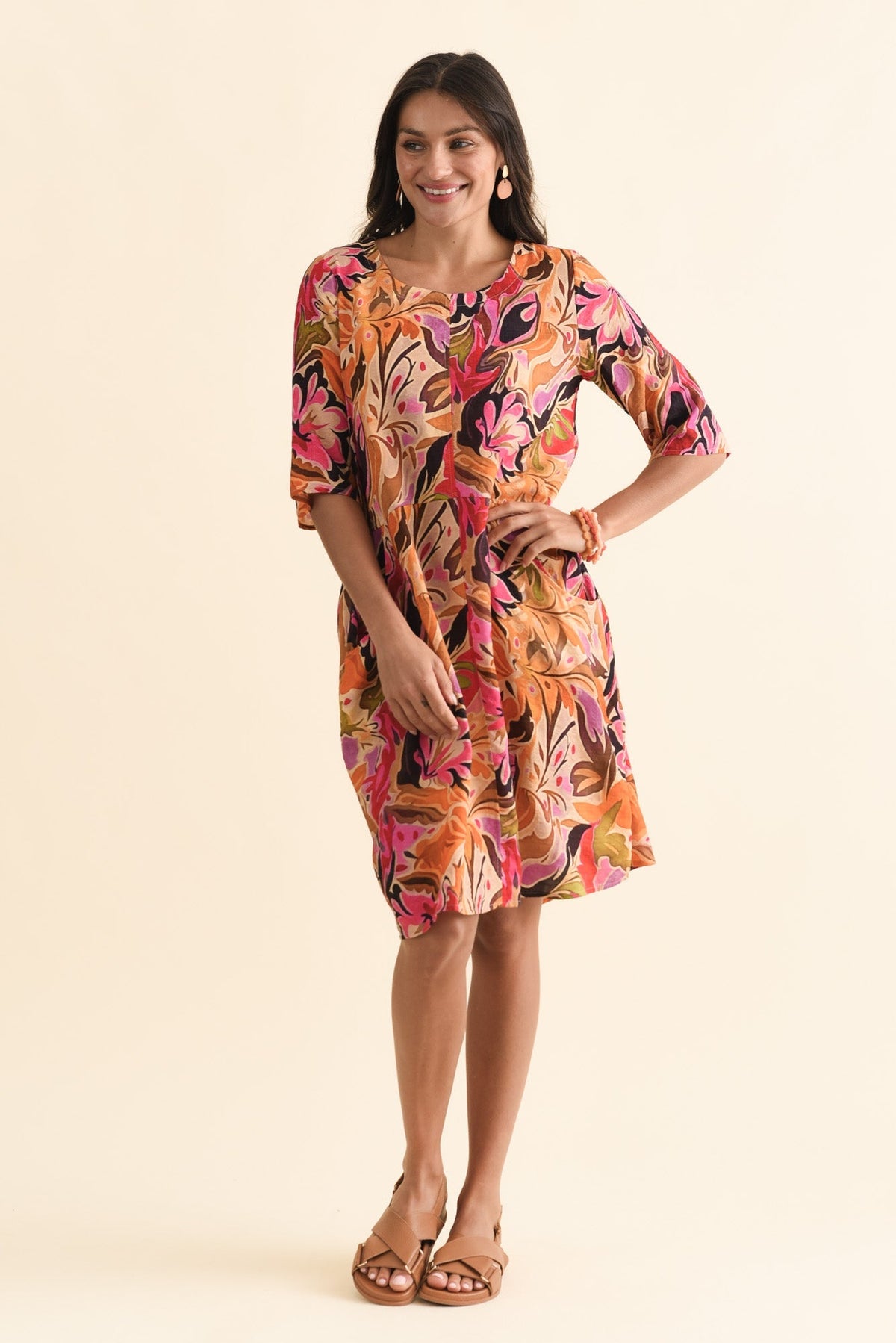 Lilibet Pink Garden Cotton Pocket Dress Full Length View