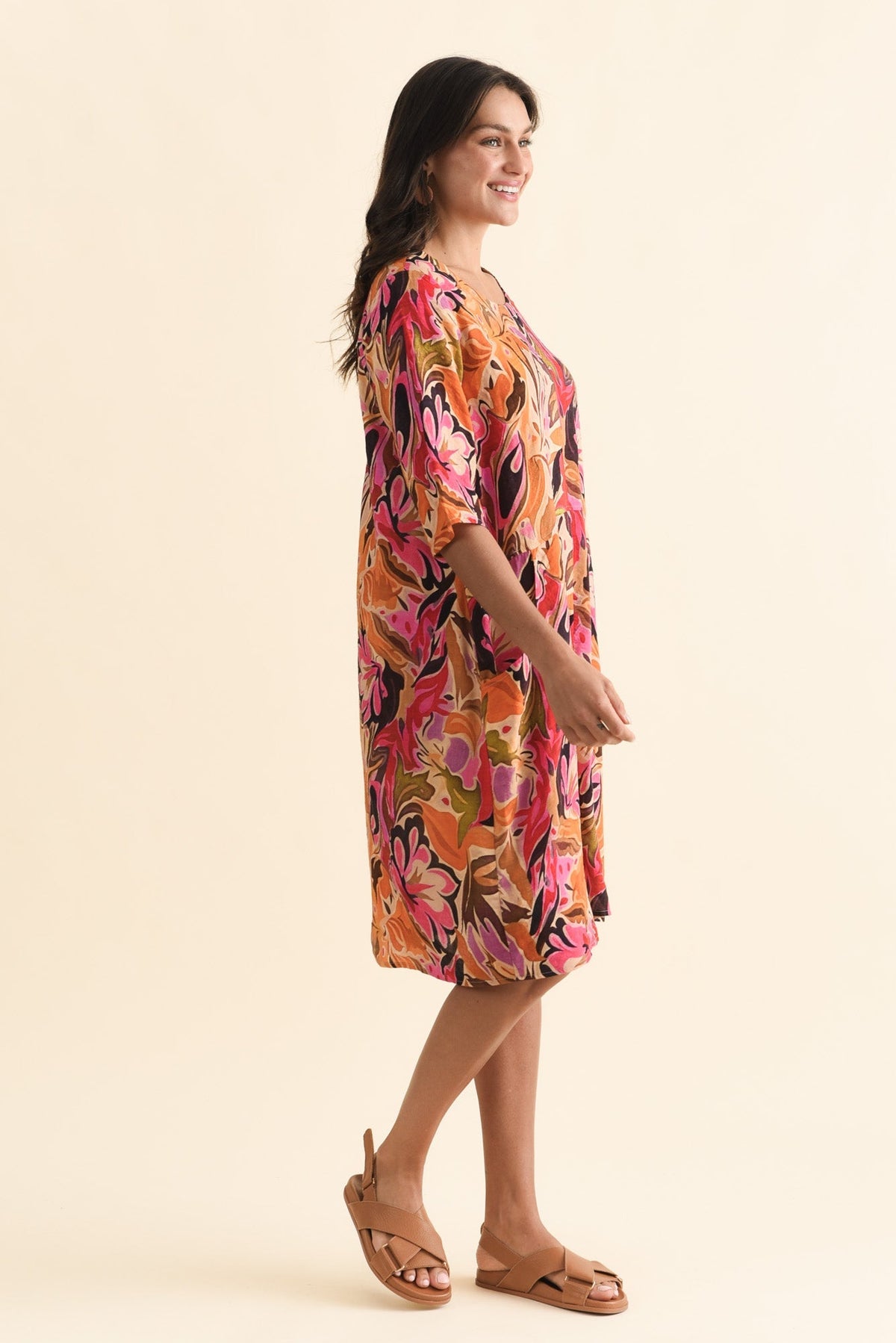 Lilibet Pink Garden Cotton Pocket Dress Back View