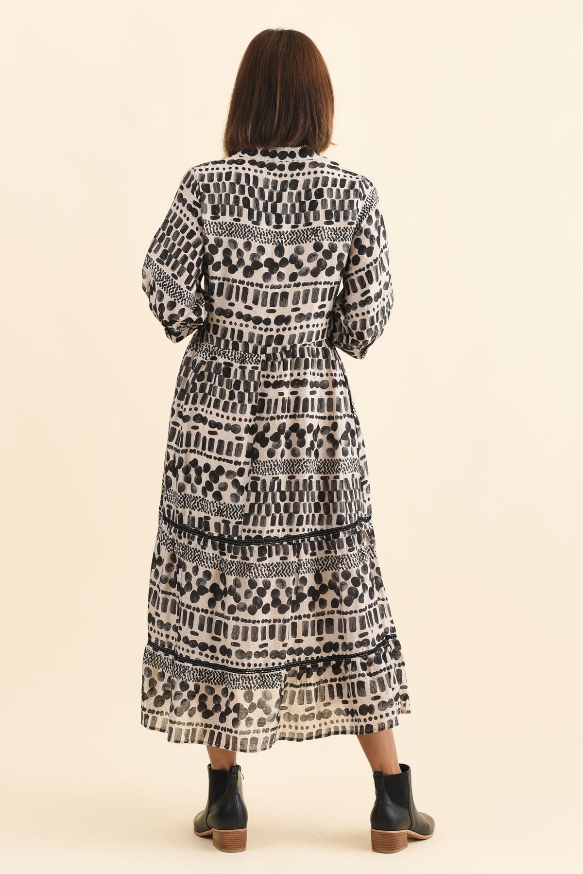 Lillian Black Spot Tier Dress Side View