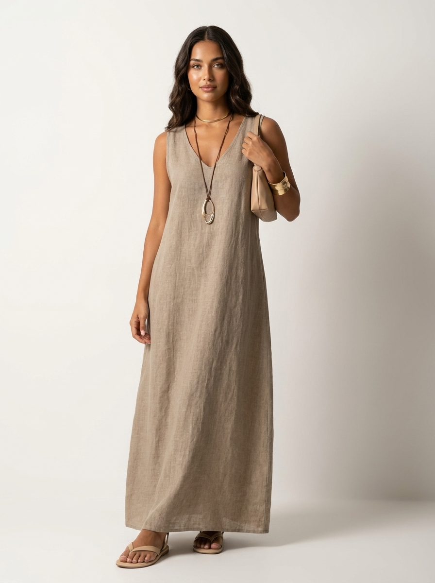 Linnenlook maxi damesjurk - Ava Back View