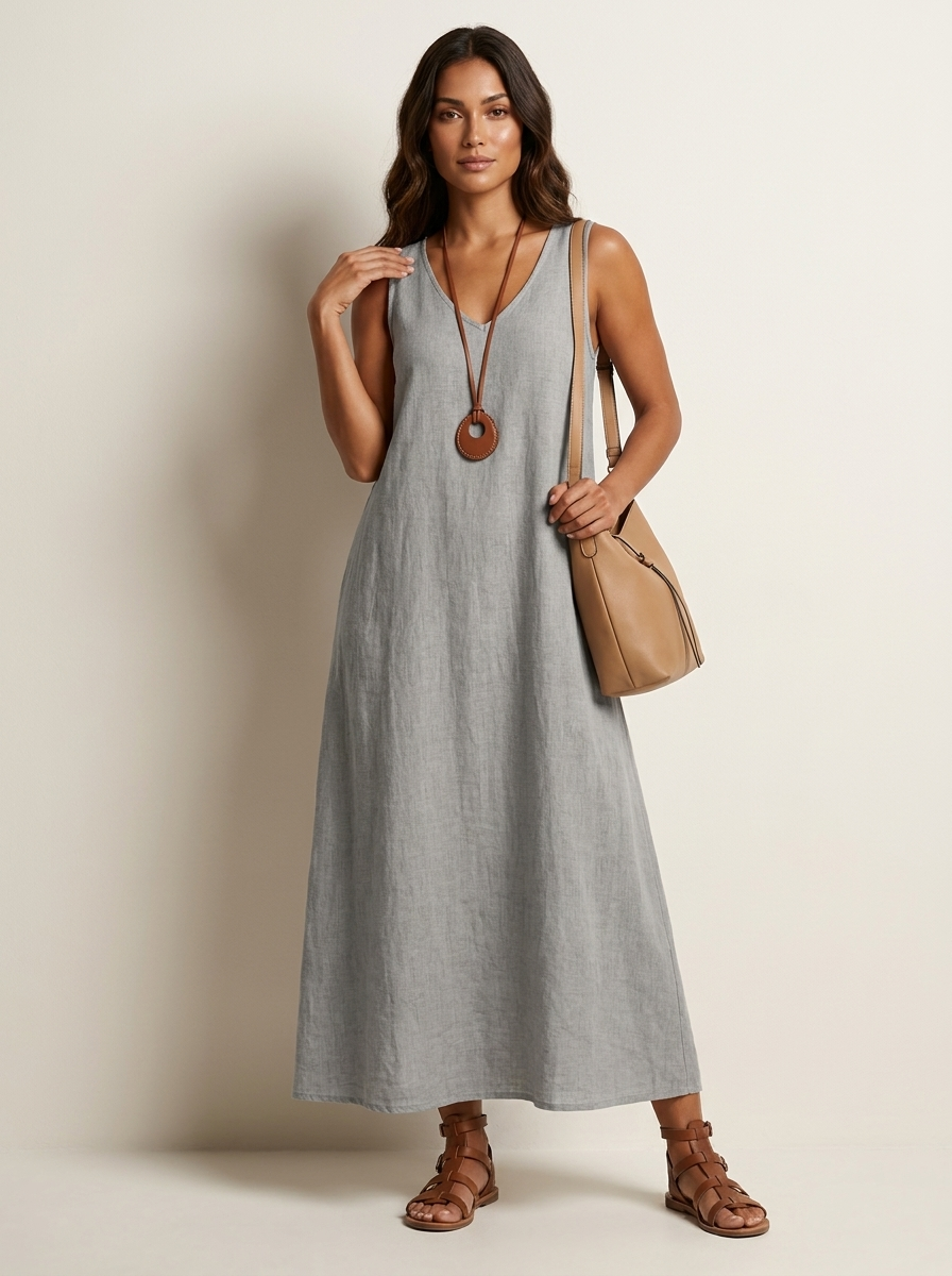 Linnenlook maxi damesjurk - Ava Styled View