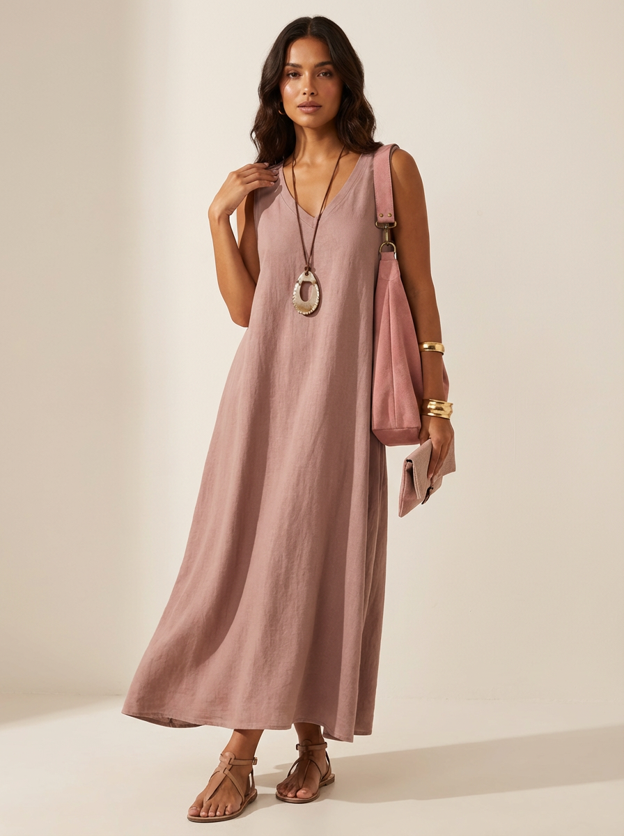 Linnenlook maxi damesjurk - Ava Detail View