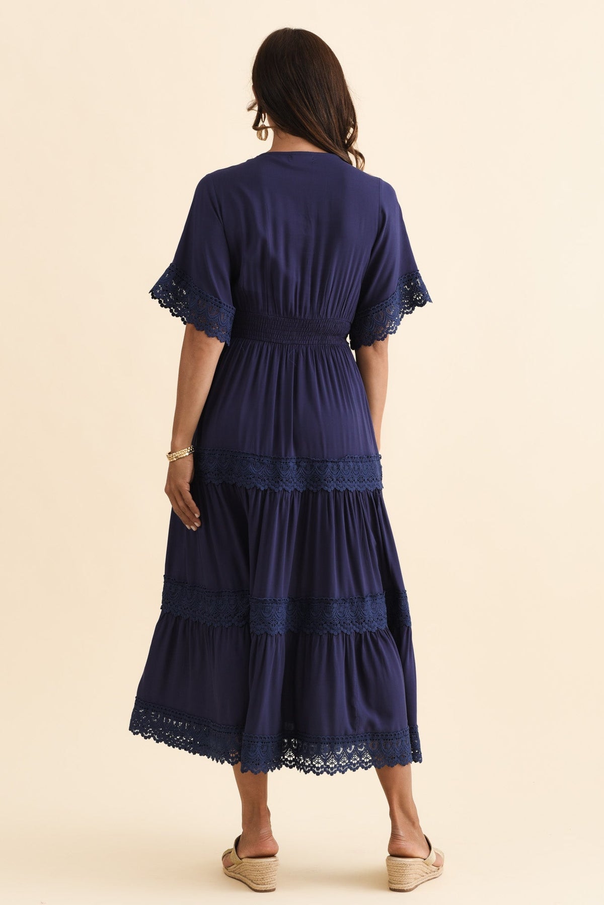 Loris Navy Lace Trim Dress Side View