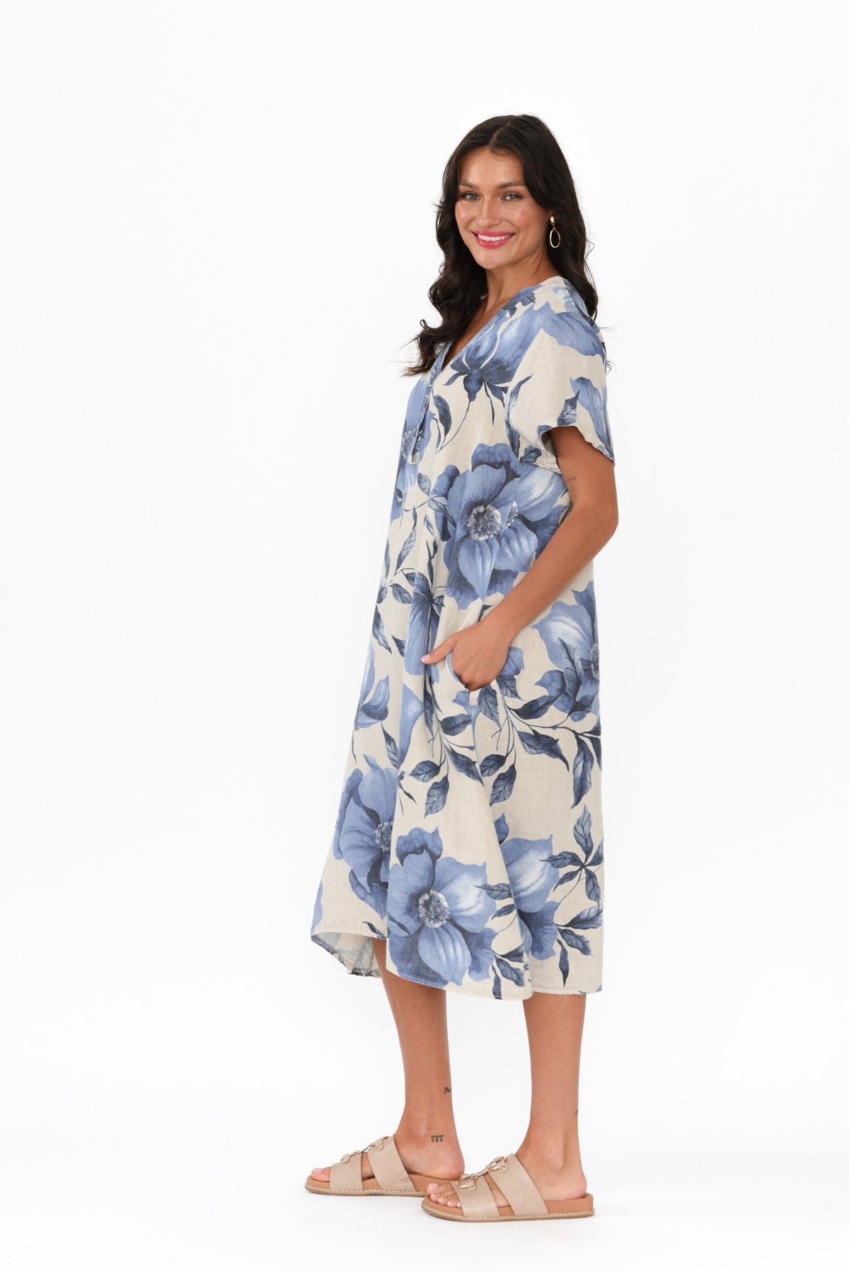Louisiana Taupe Floral Button Dress Back View