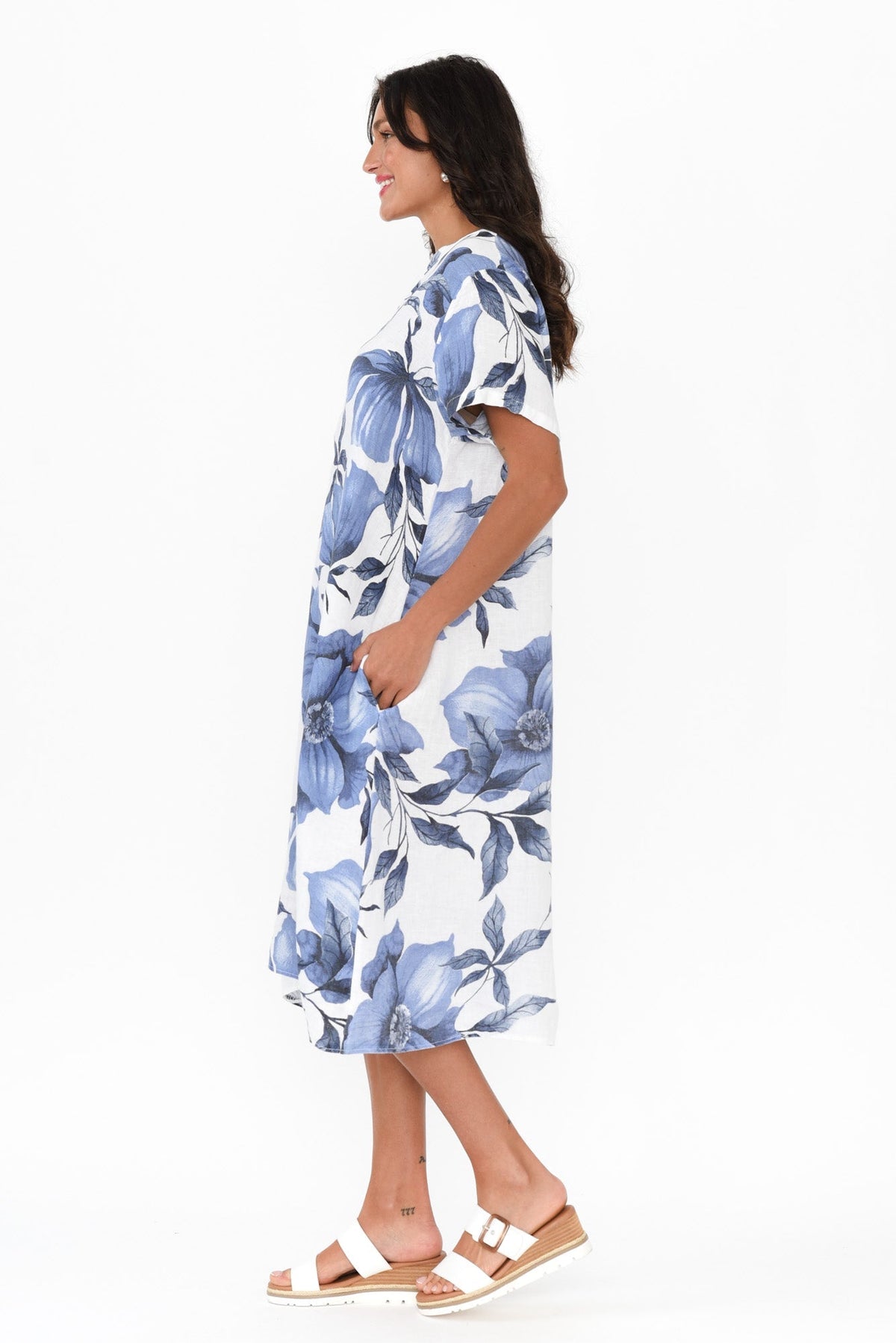 Louisiana White Floral Button Dress Back View