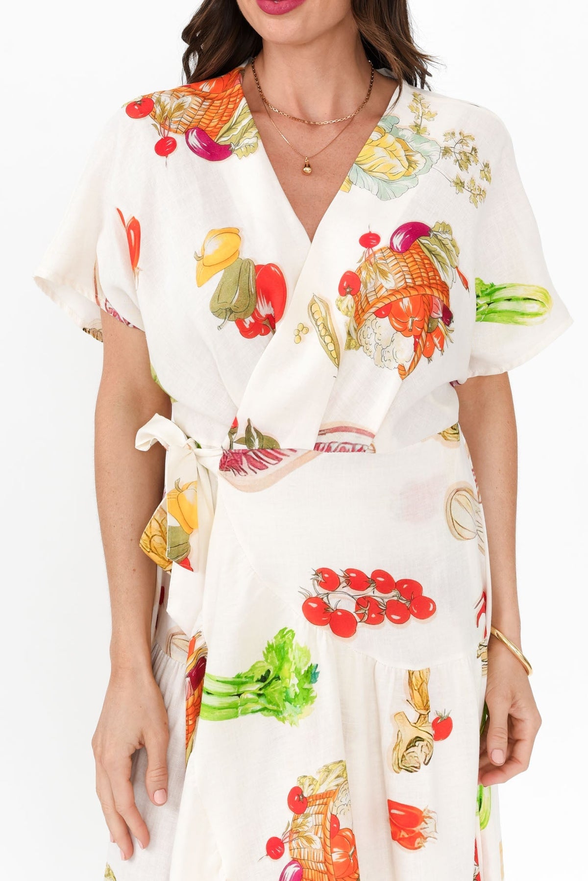 Luanne White Harvest Linen Blend Dress Full Length View