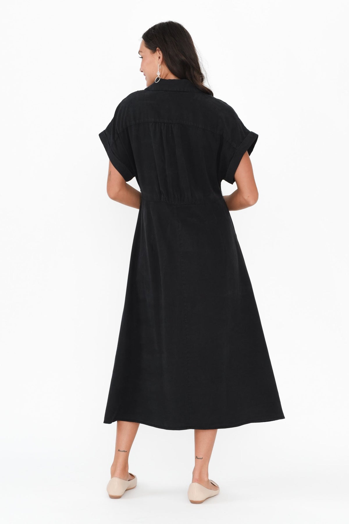 Lucia Black Linen Blend Belted Dress Side View