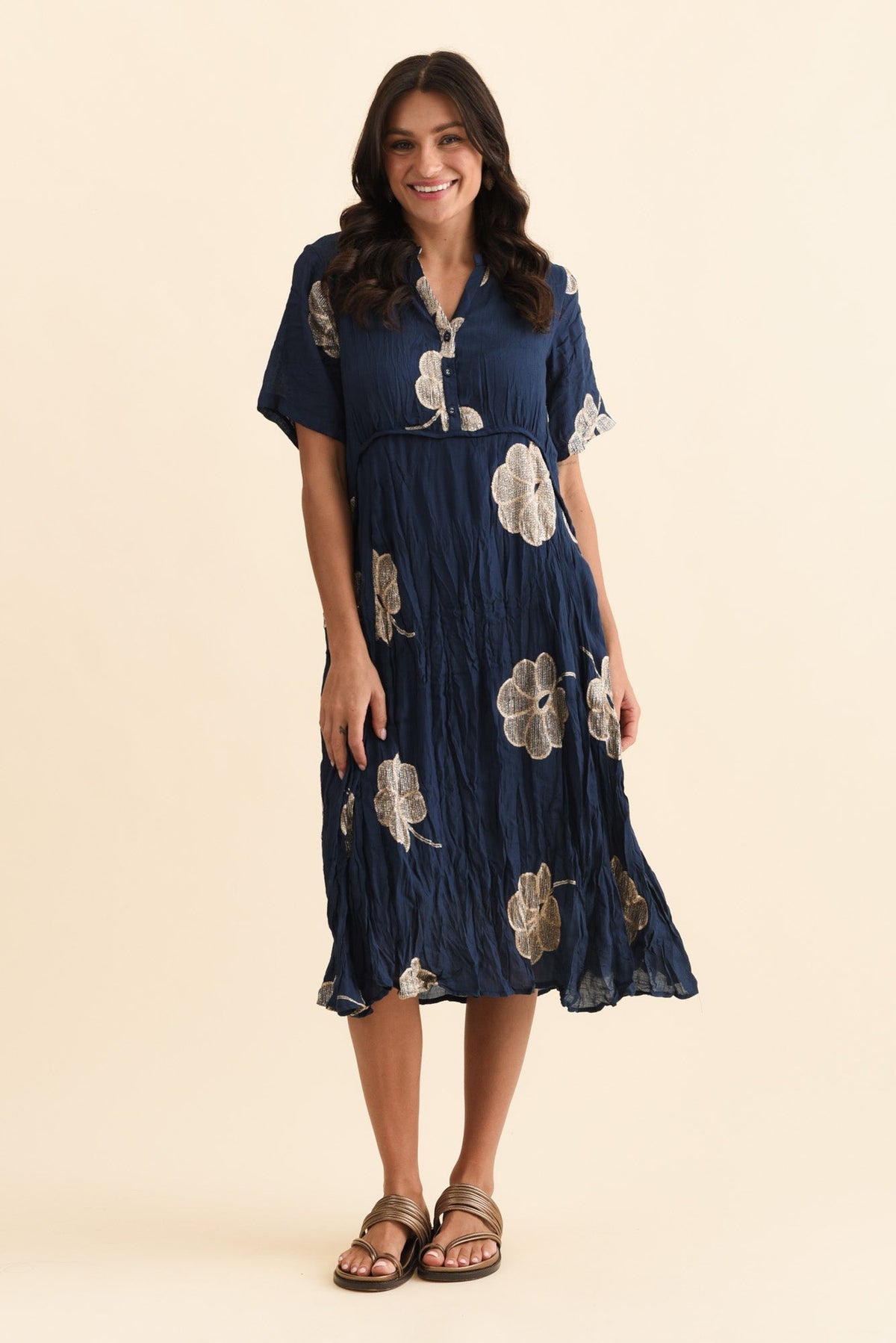 Lucy Navy Flower Pocket Dress Front View 2