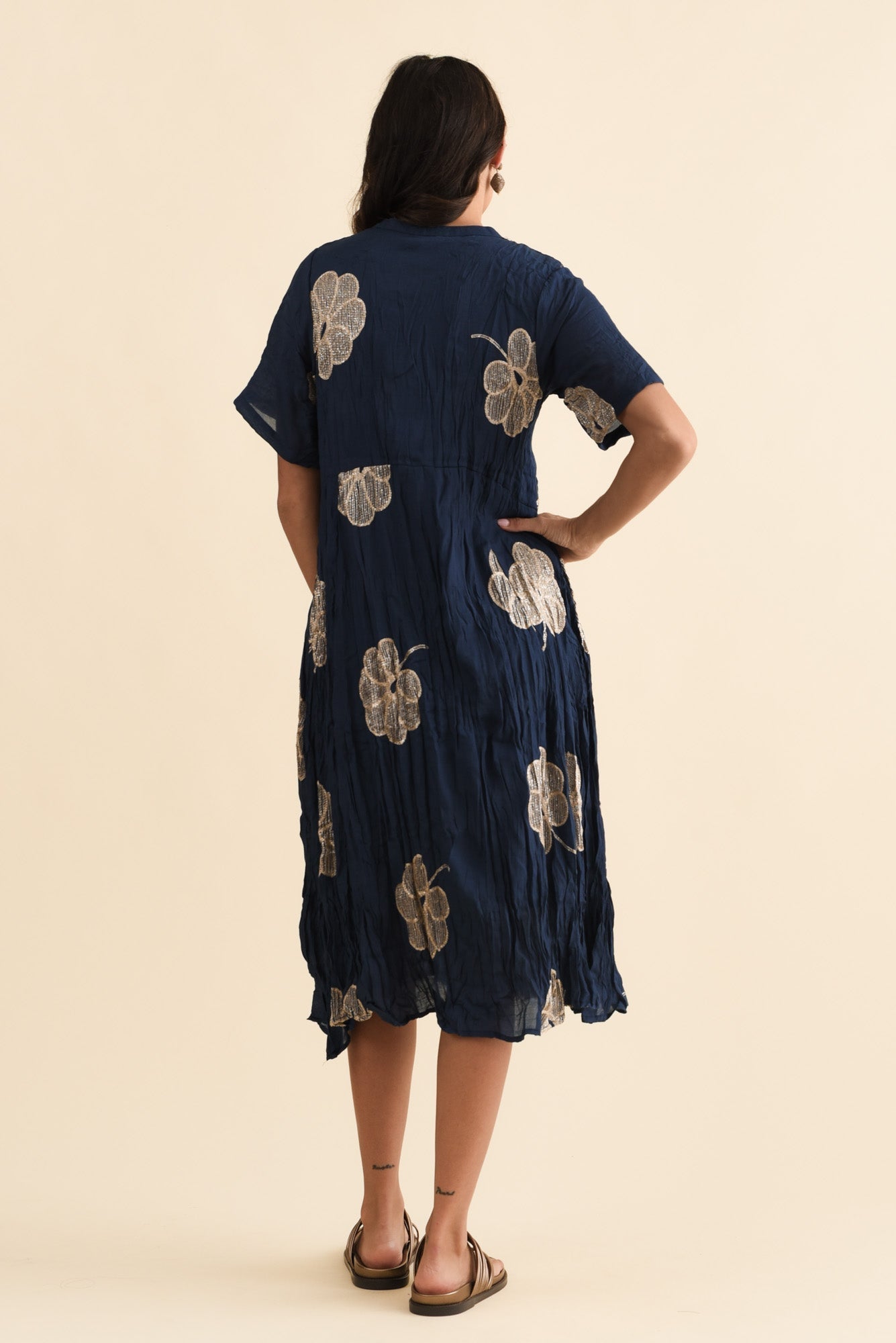 Lucy Navy Flower Pocket Dress Side View