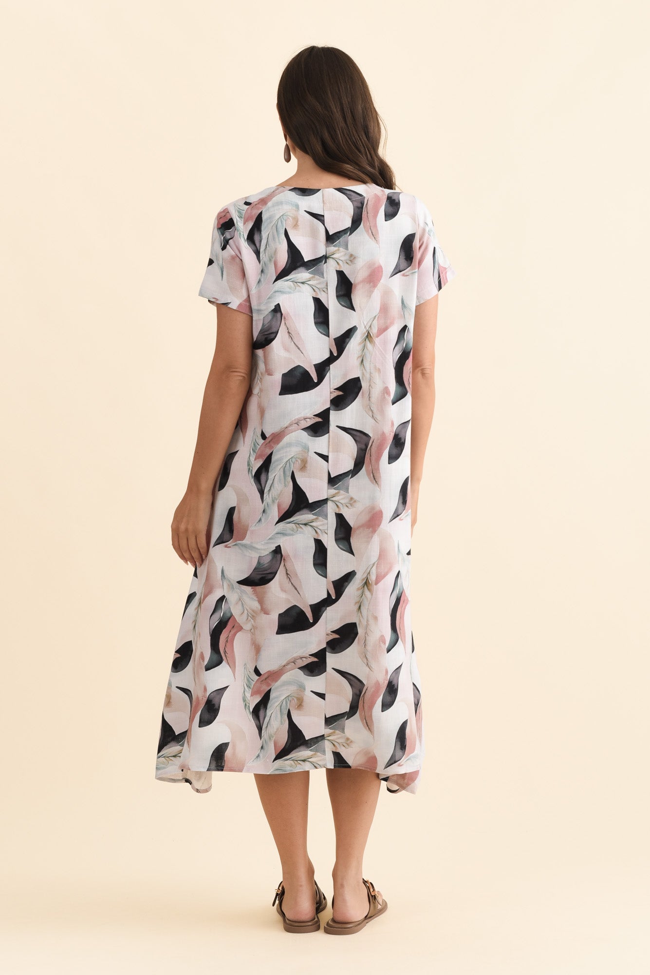 Lula Beige Abstract Linen Cotton Dress Side View