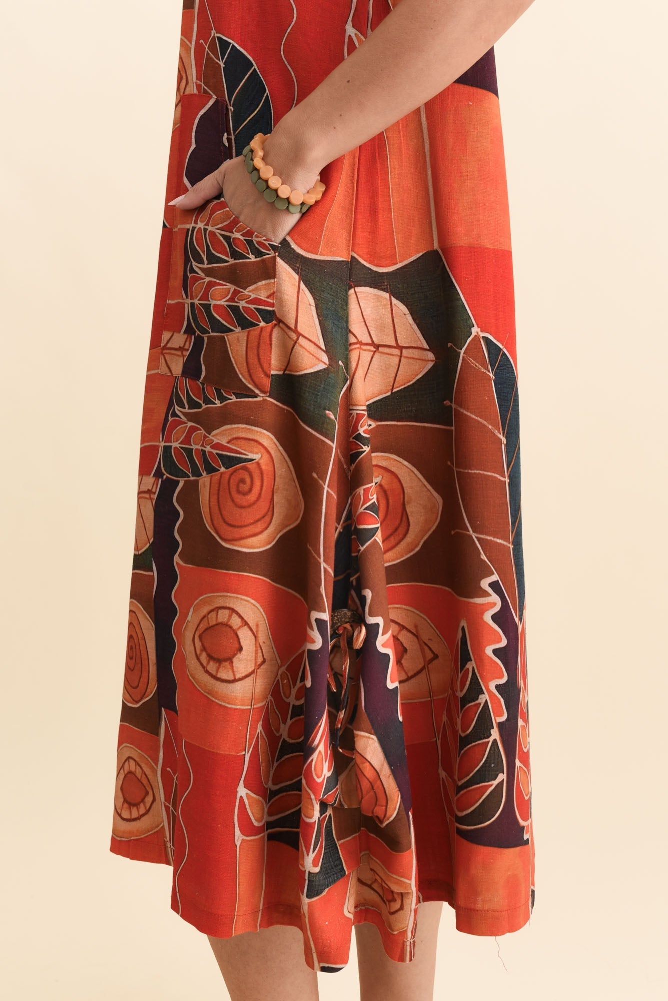 Lula Red Abstract Linen Cotton Dress Detail View