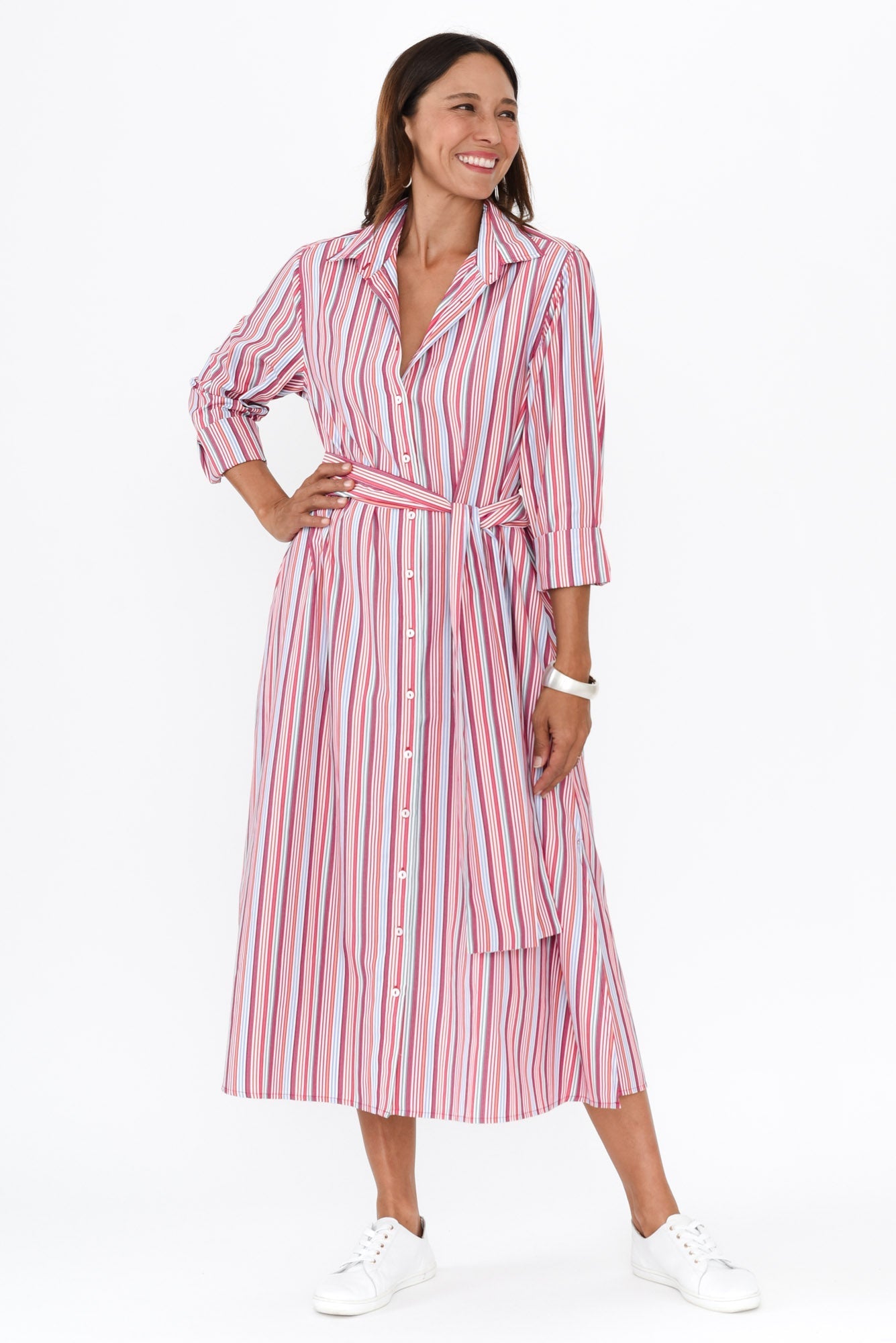 Lunella Red Stripe Cotton Blend Dress Front View