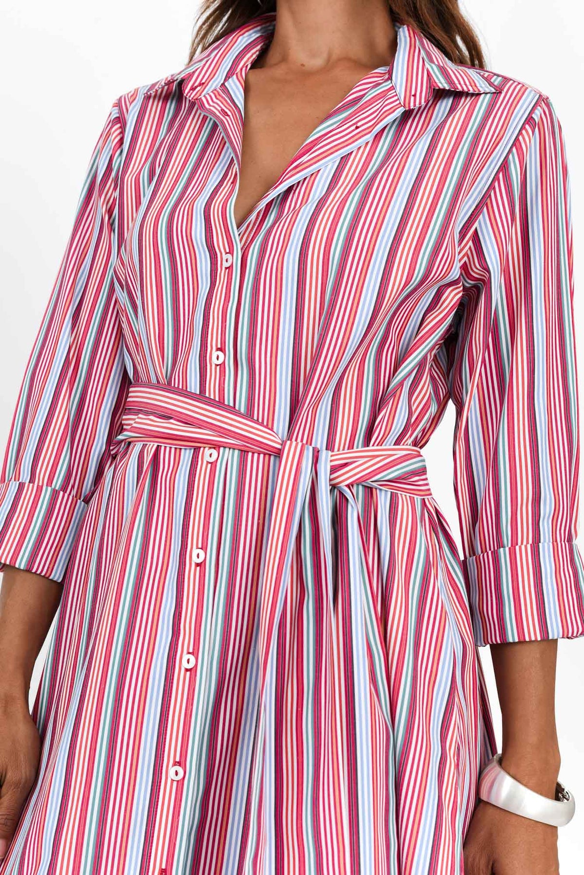 Lunella Red Stripe Cotton Blend Dress Detail View