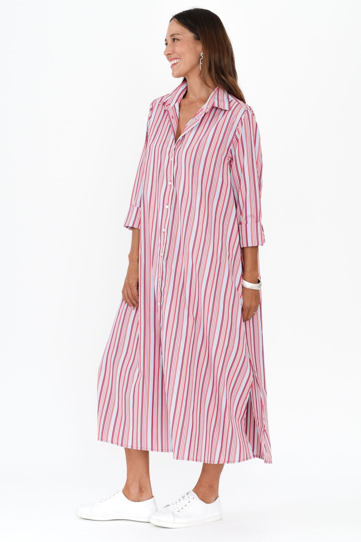 Lunella Red Stripe Cotton Blend Dress Back View