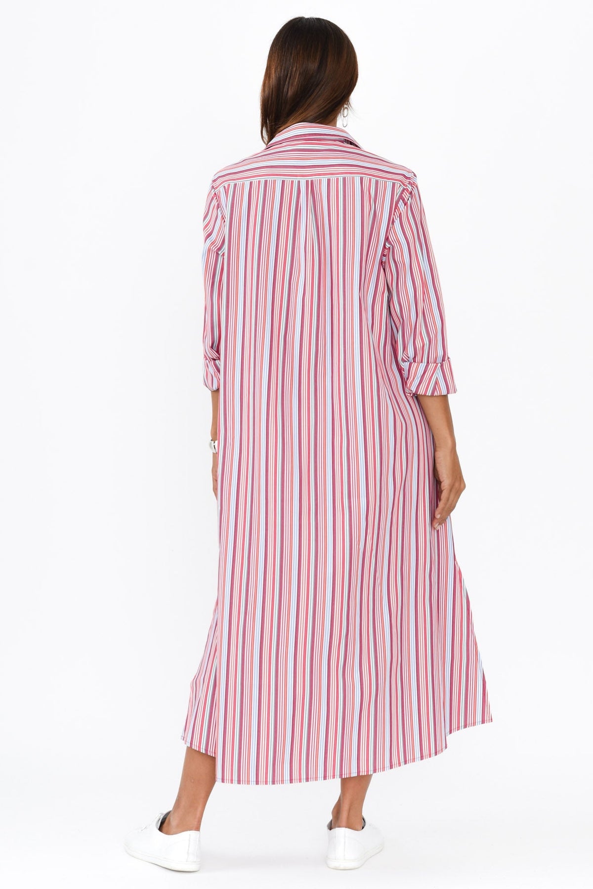 Lunella Red Stripe Cotton Blend Dress Side View