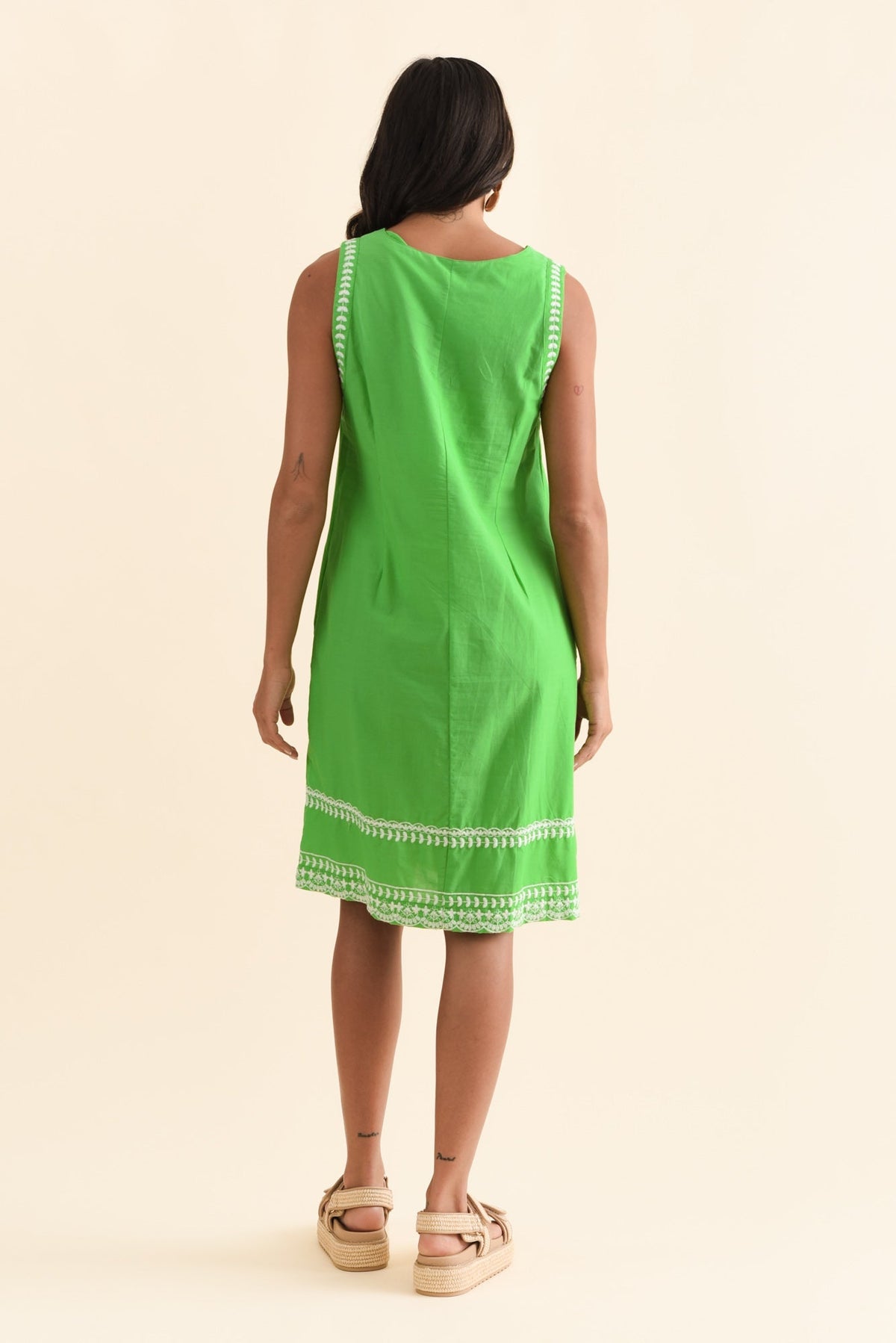Lyndal Green Embroidered Cotton Dress Side View
