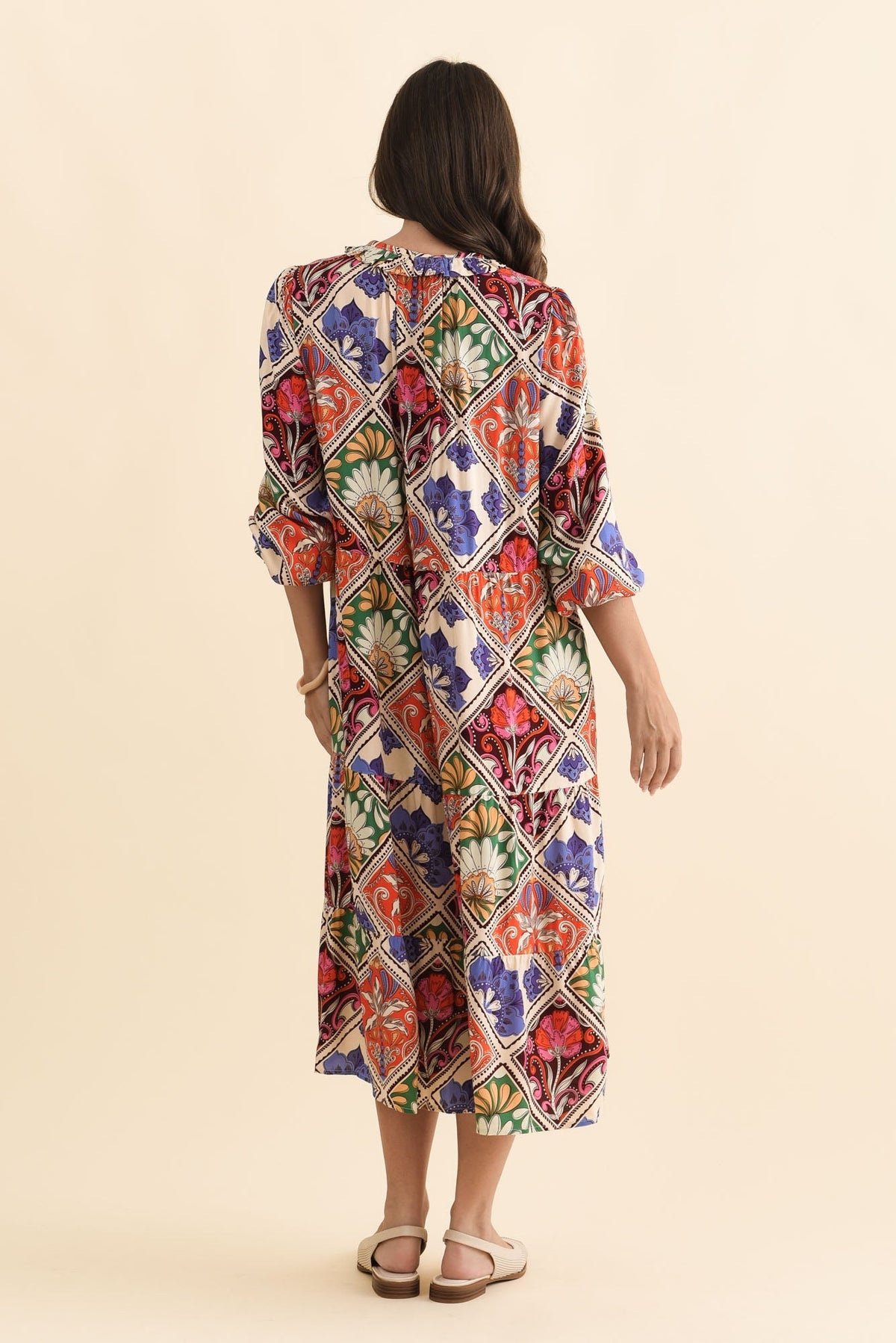 Lyon Orange Tile Sleeved Dress Side View