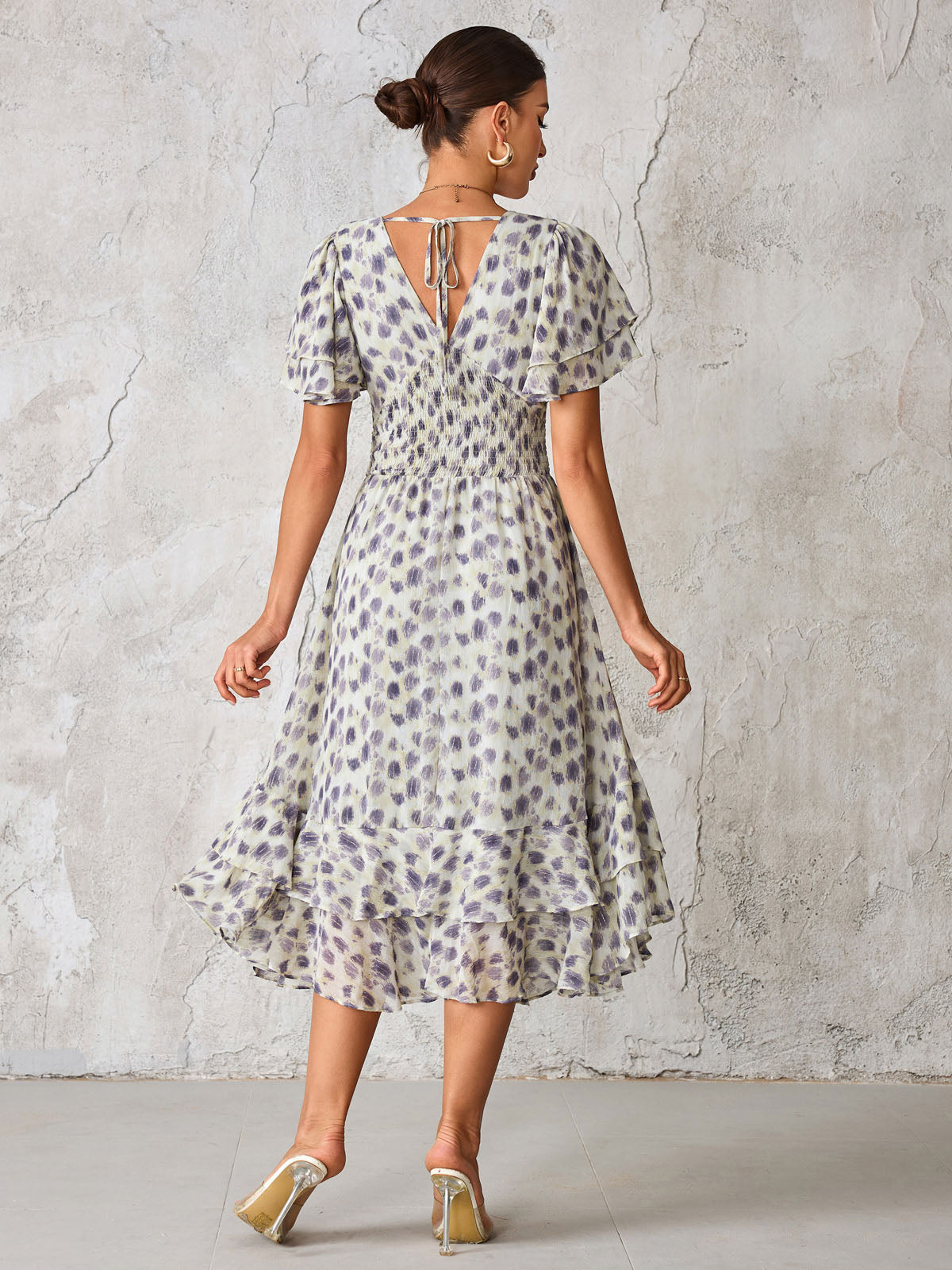 Frill Hem Chiffon Midi Dress Back View