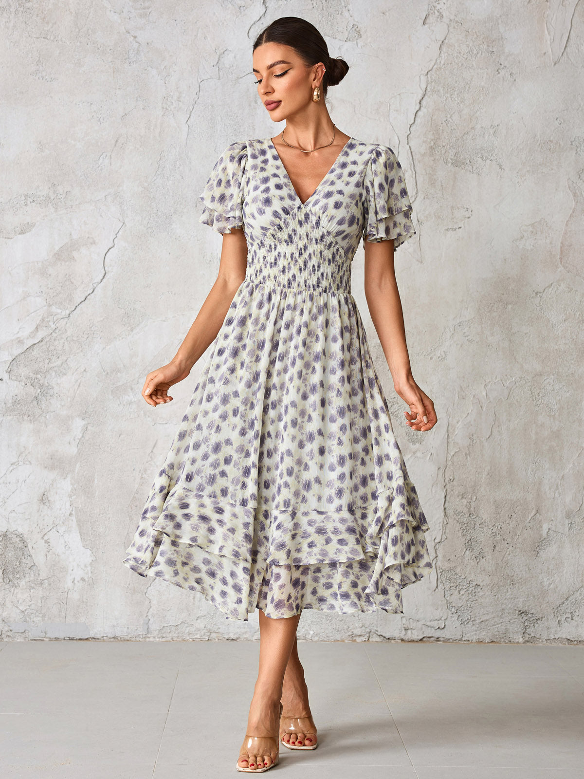 Frill Hem Chiffon Midi Dress Side View