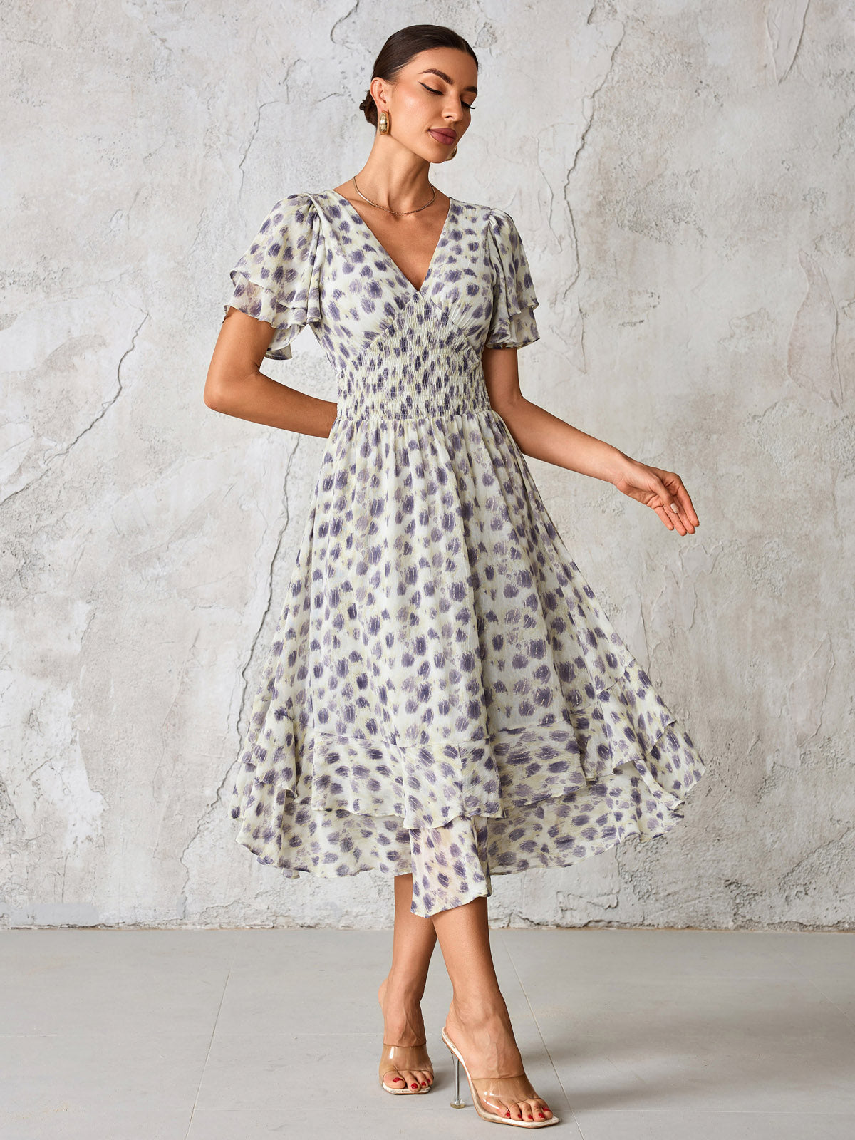 Frill Hem Chiffon Midi Dress Detail View