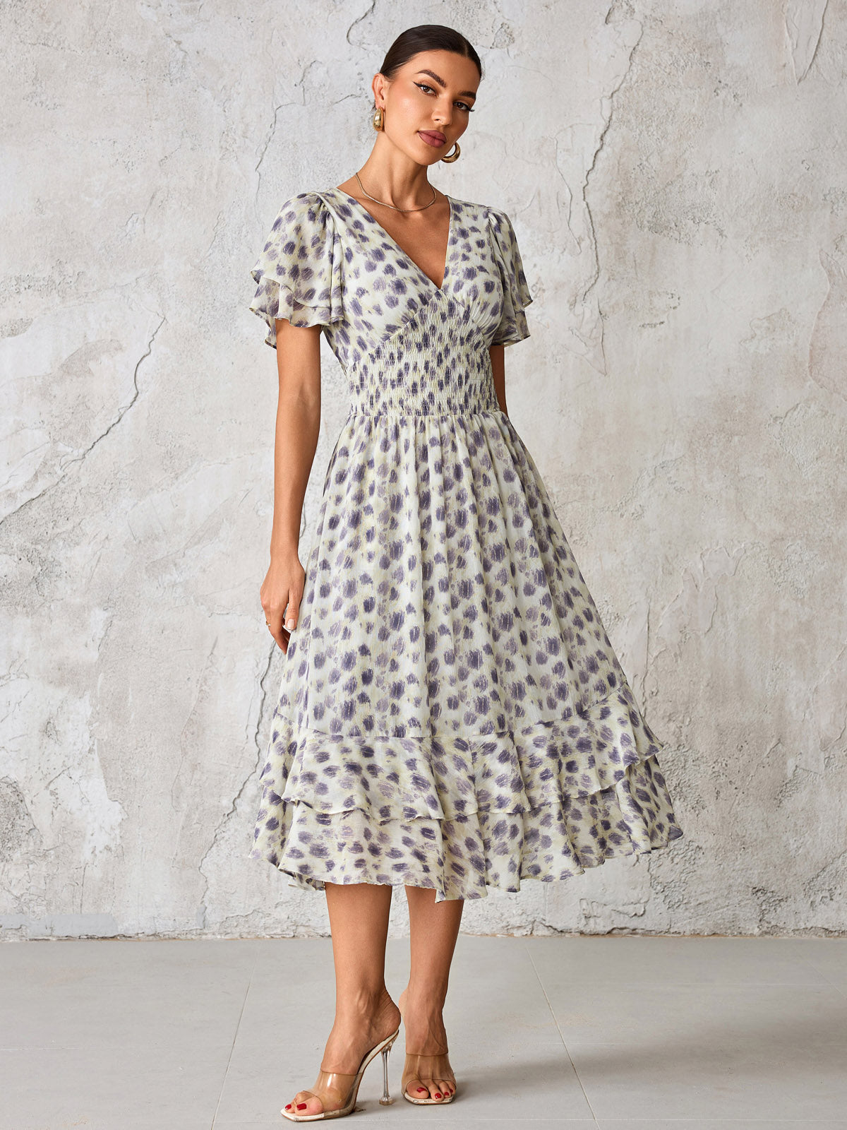 Frill Hem Chiffon Midi Dress Styled View