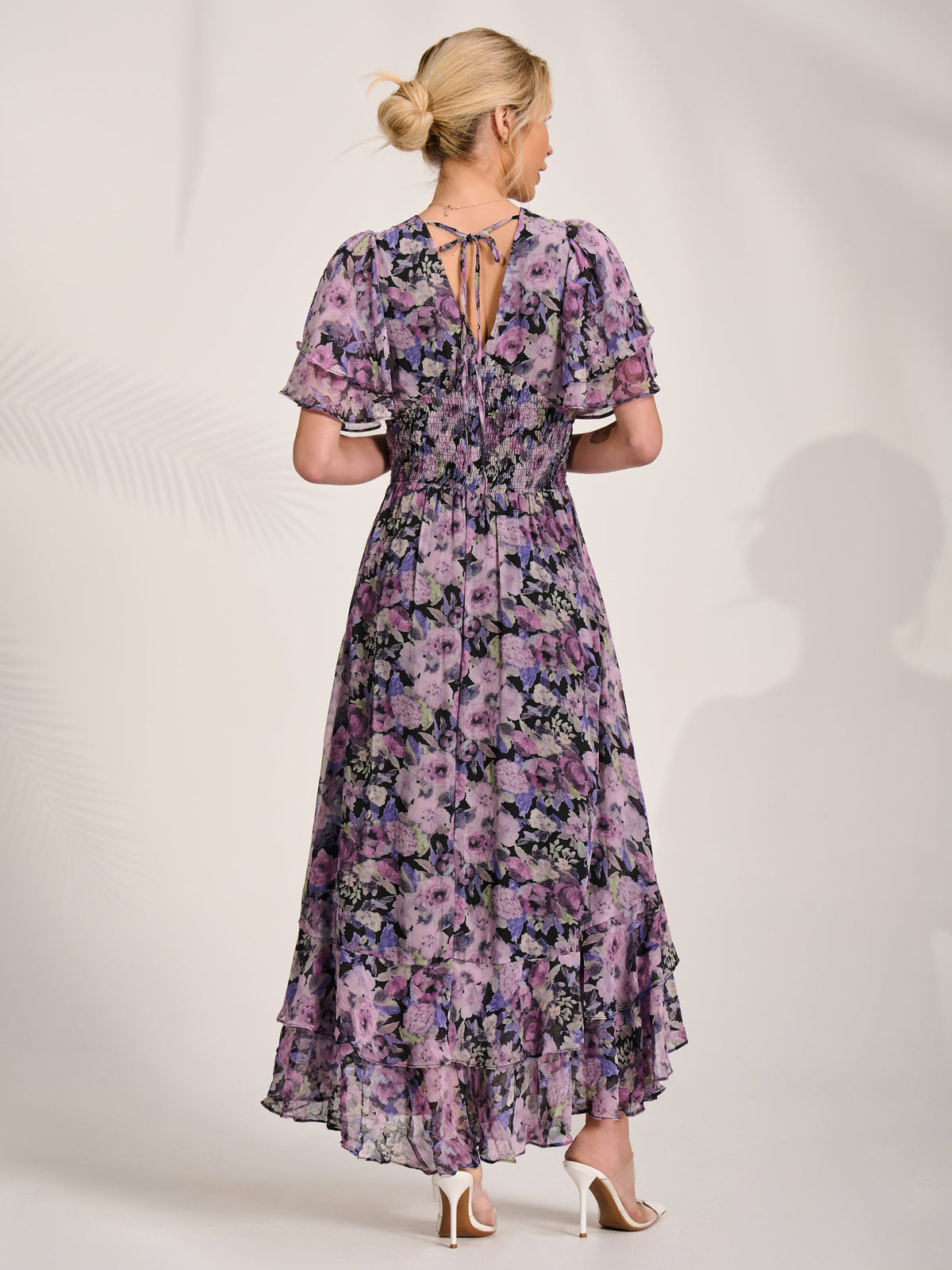 Chiffon Layered Sleeve Ruffle Hem Midaxi Back View
