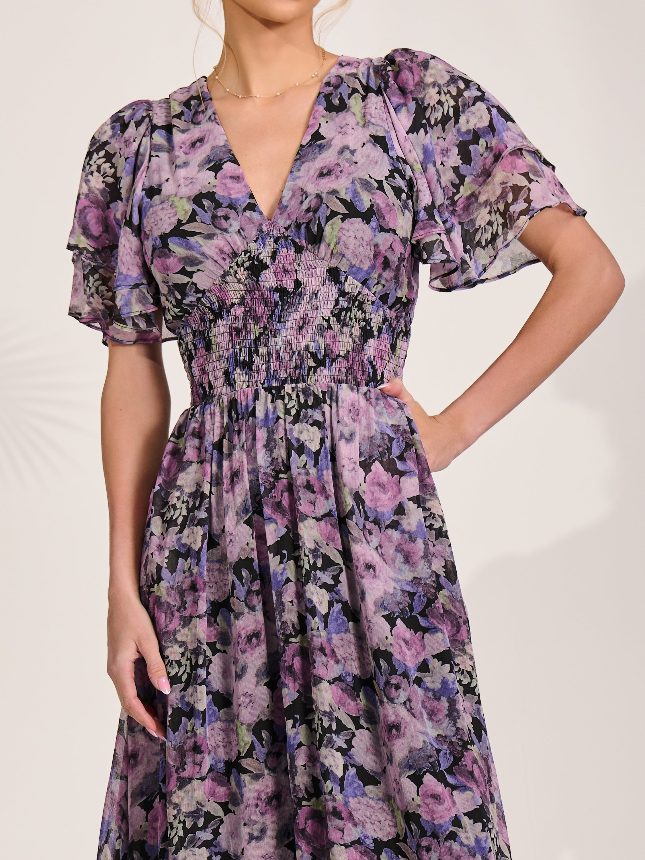 Chiffon Layered Sleeve Ruffle Hem Midaxi Side View
