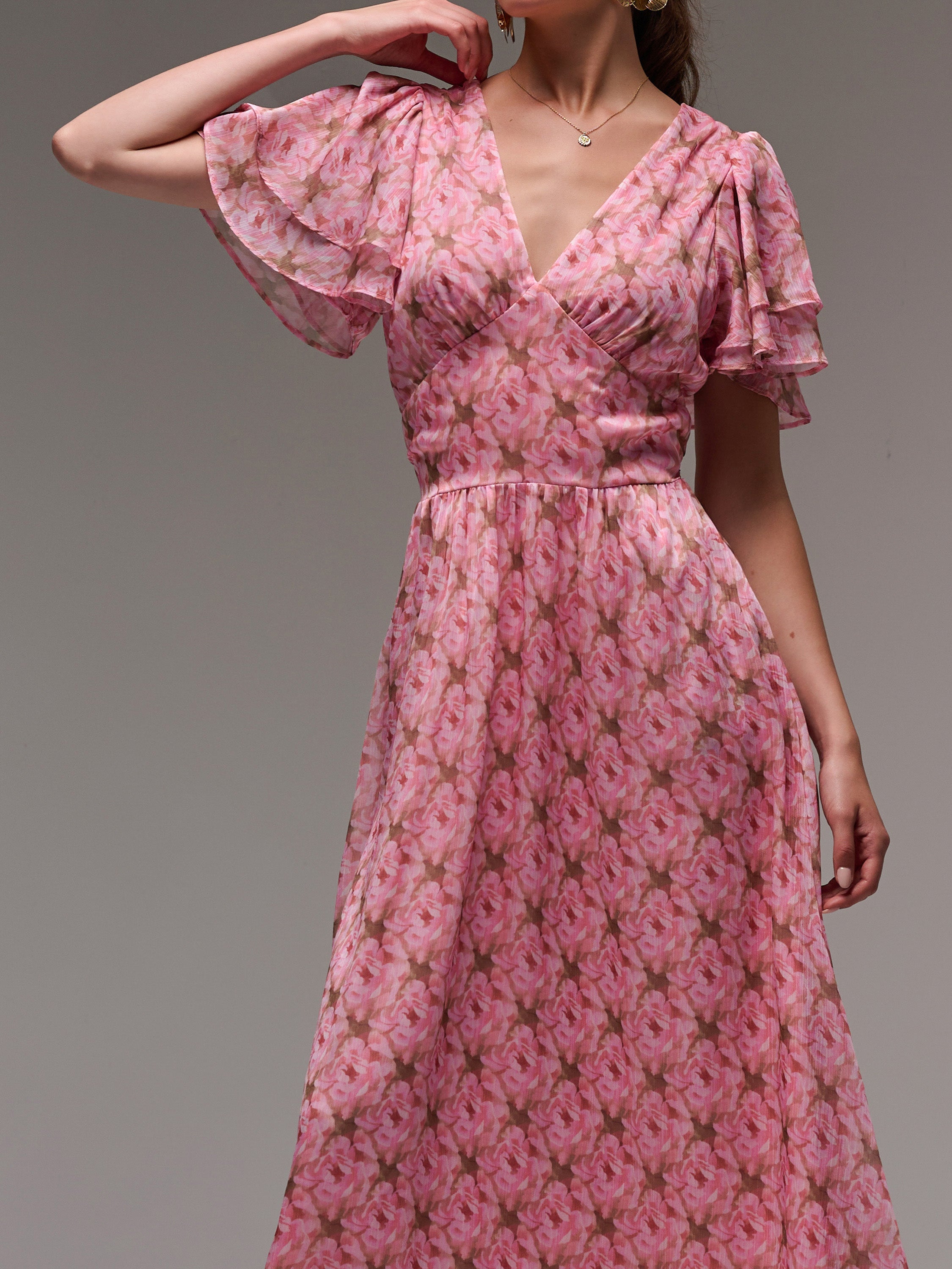 Layered Angel Sleeved Chiffon Maxi Dress Side View