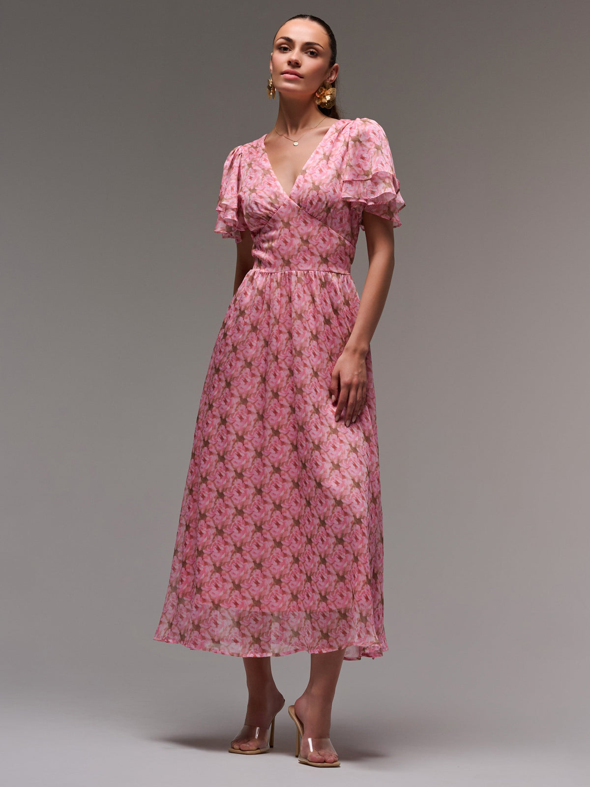 Layered Angel Sleeved Chiffon Maxi Dress Styled View