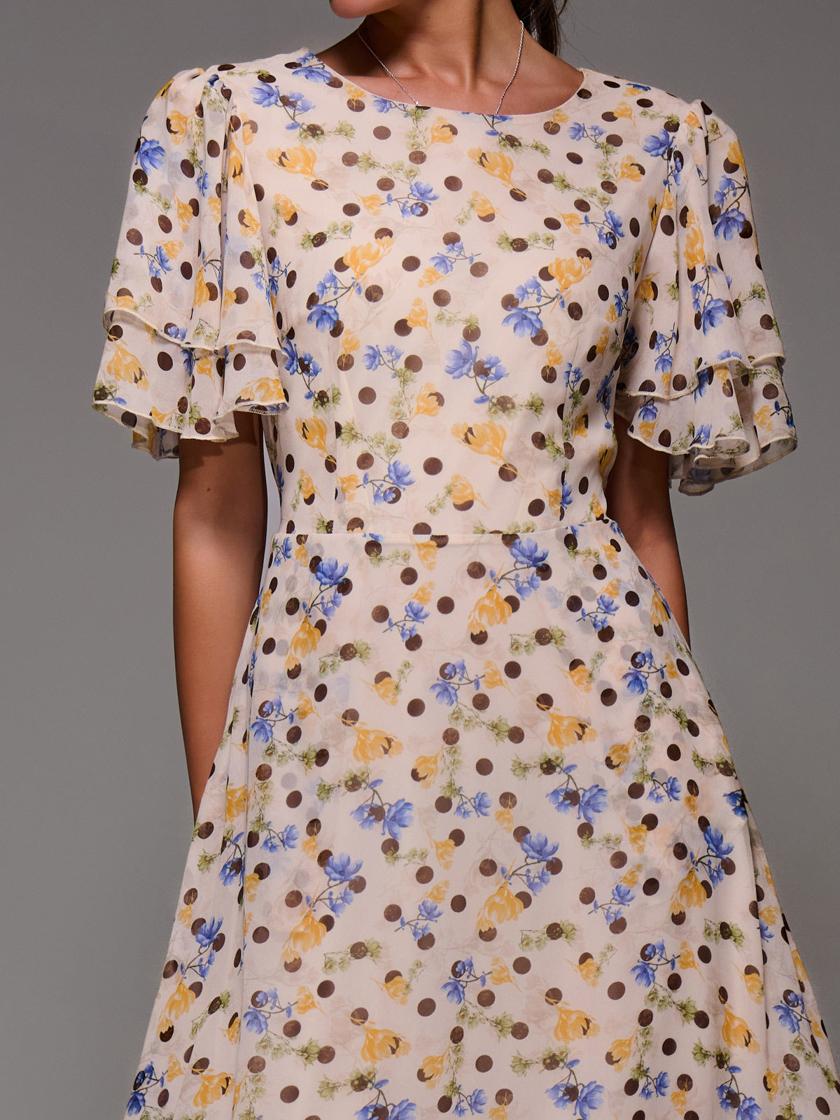 Frill Detail Chiffon Midaxi Dress Side View