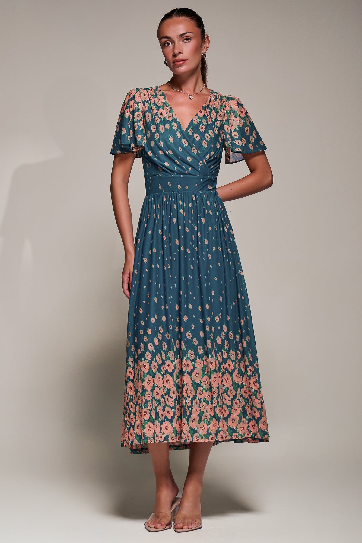 Mirrored Mesh Short Sleeve Midaxi Dress Front View 2
