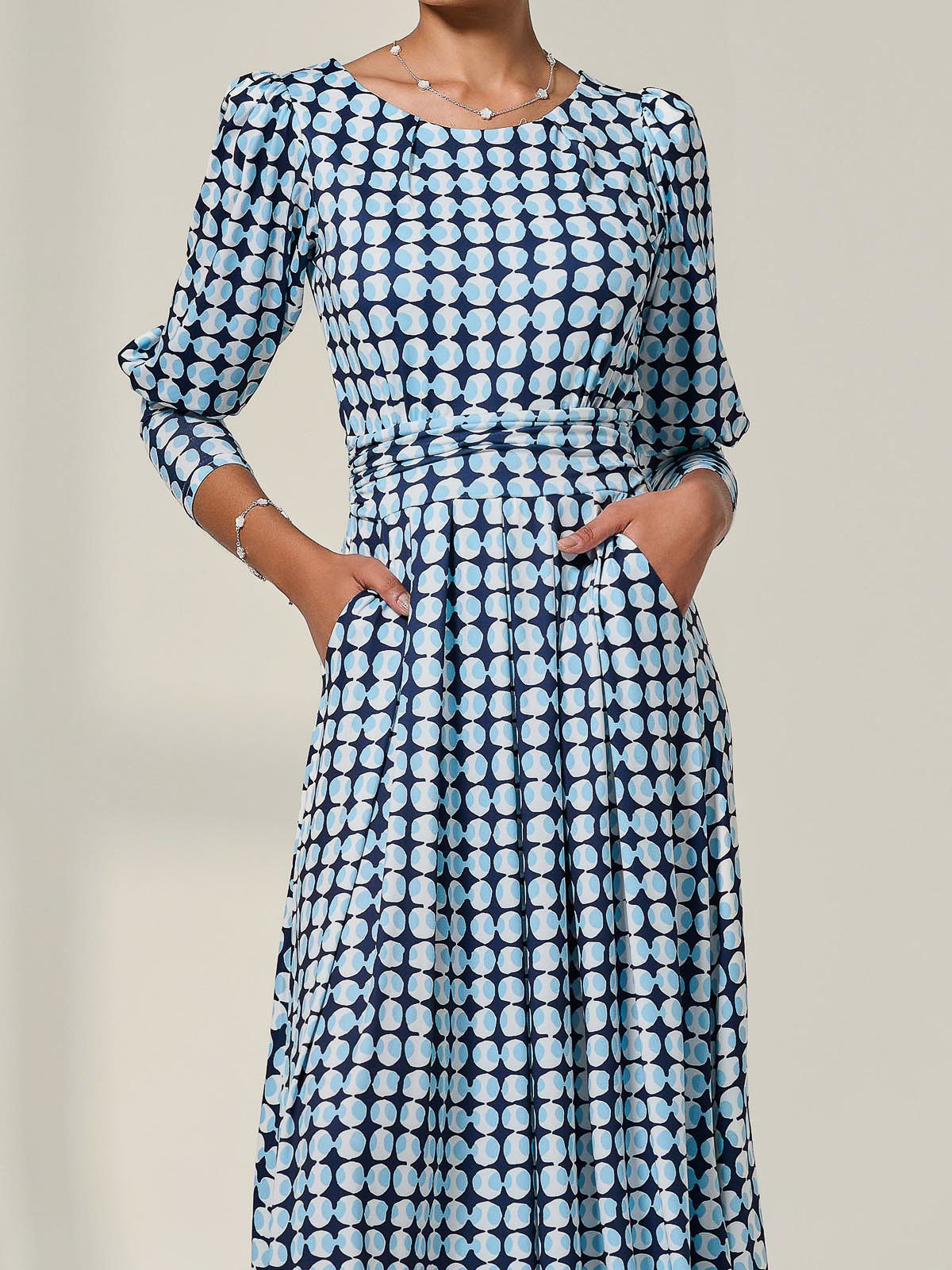 Long Puff Sleeved Jersey Midaxi Dress Side View