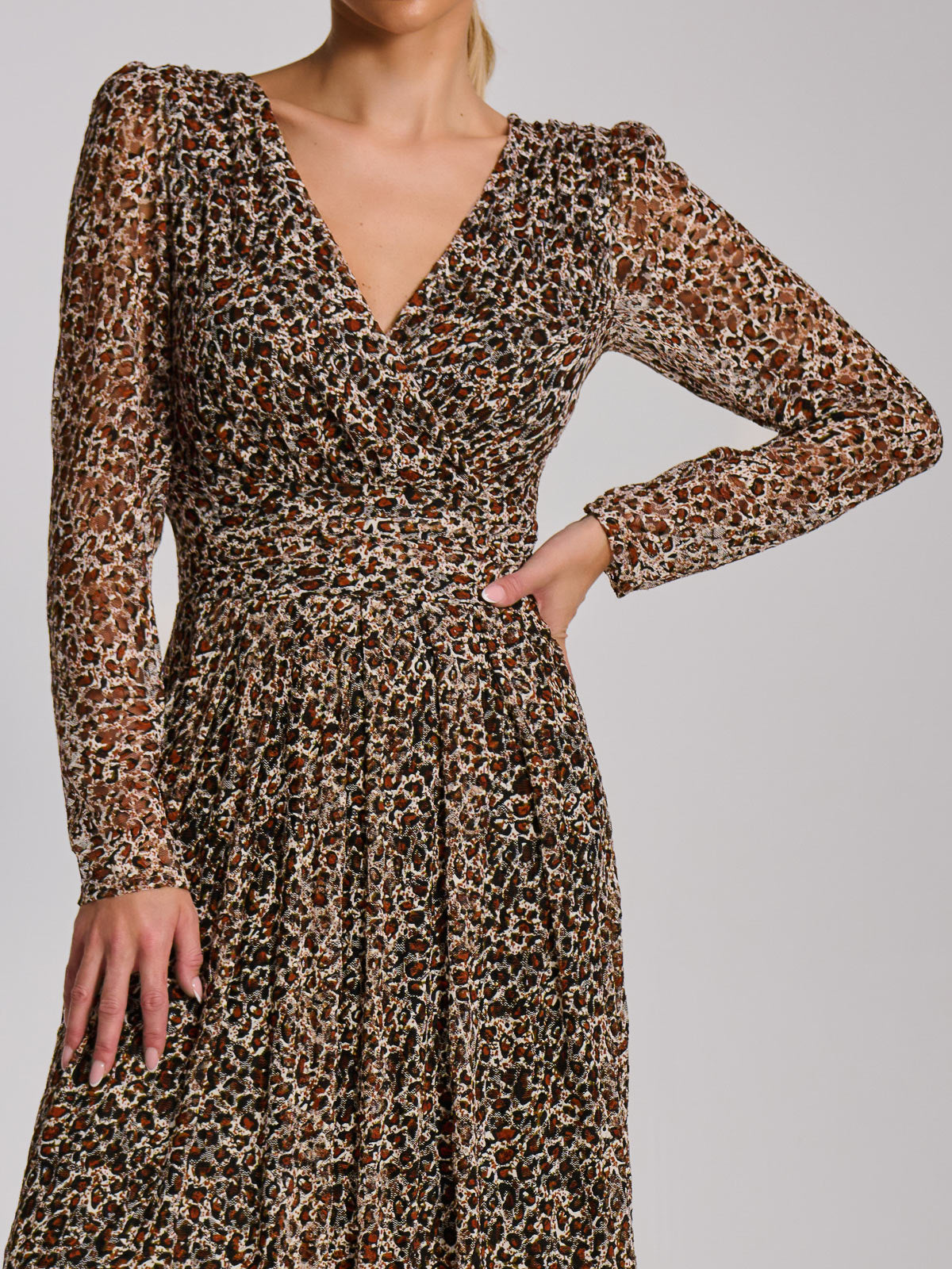 Long Sleeve Pleated Lace Maxi Dress Side View