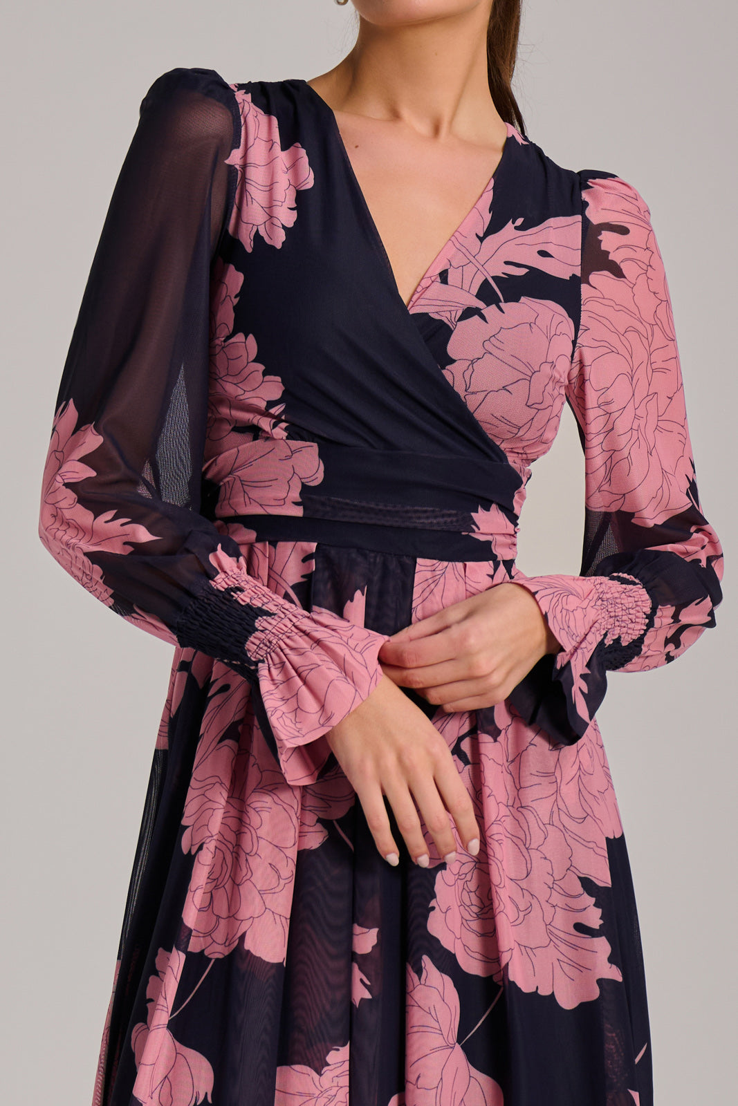 Long Sleeve Printed Mesh Midi Dress Side View