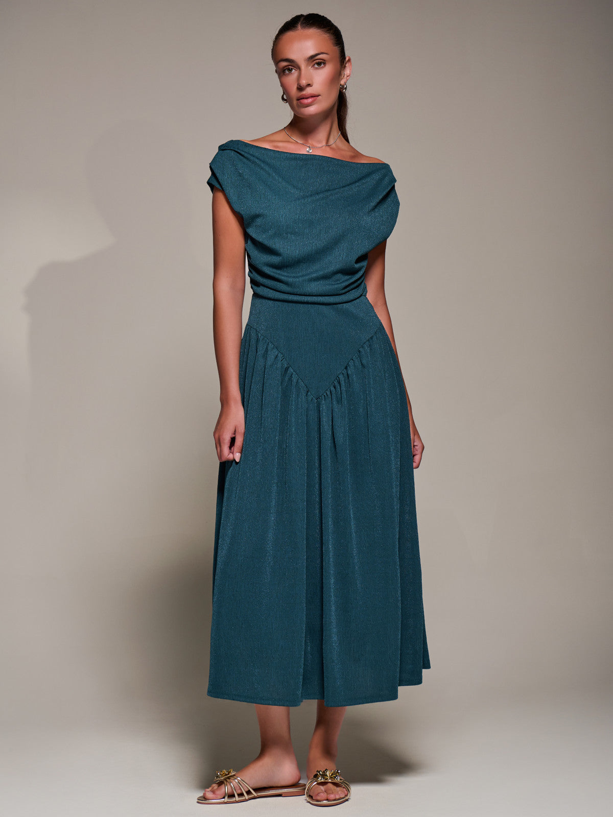 Asymmetric Neckline Midaxi Dress Front View 2