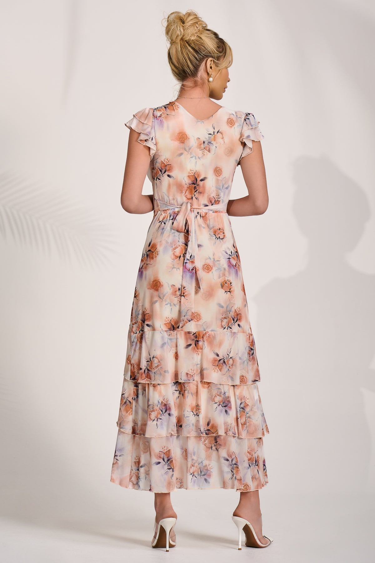 Mesh Ruffle Detail Maxi Dress Back View