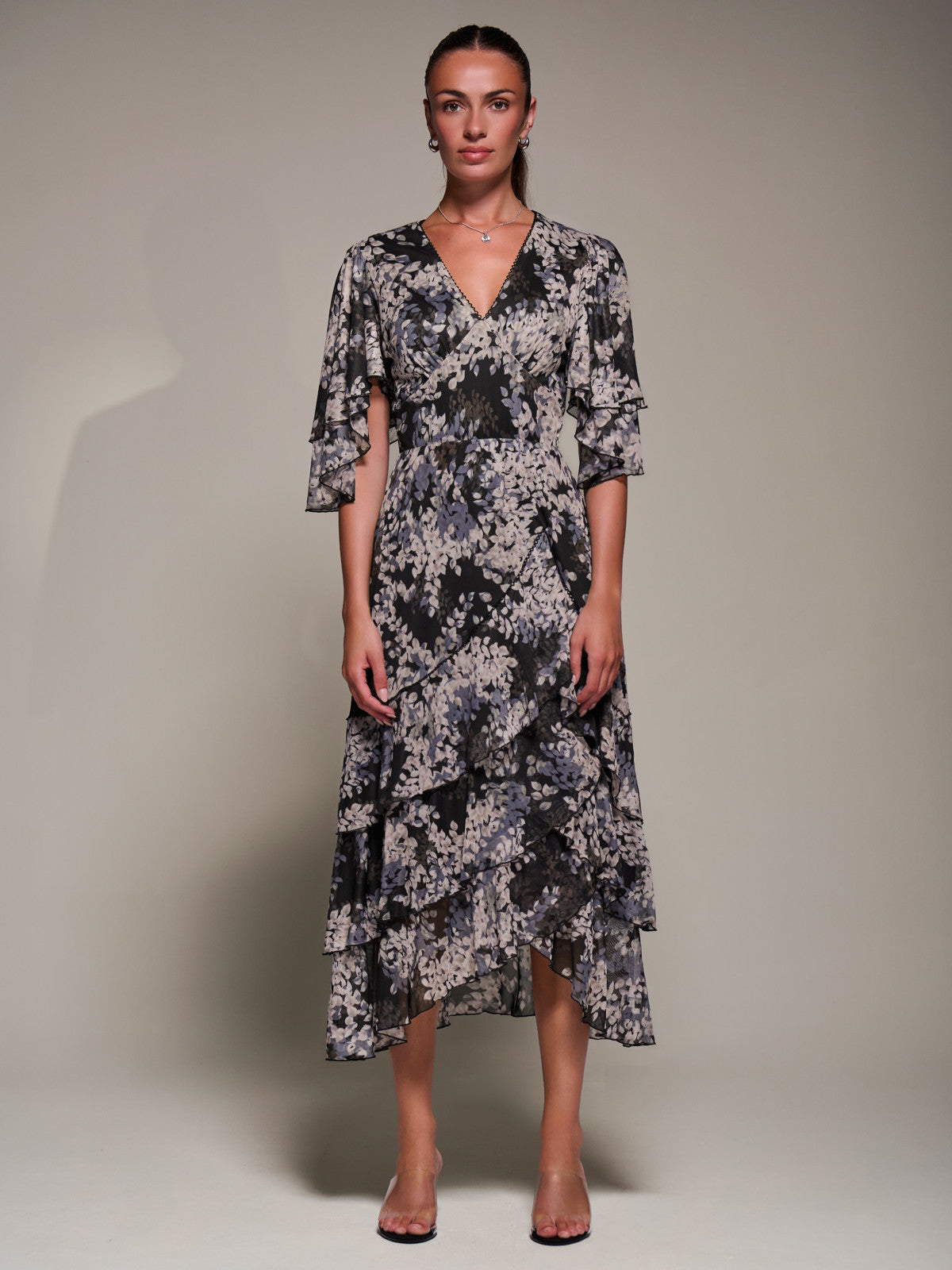 Frill Trim Mesh Maxi Dress Styled View