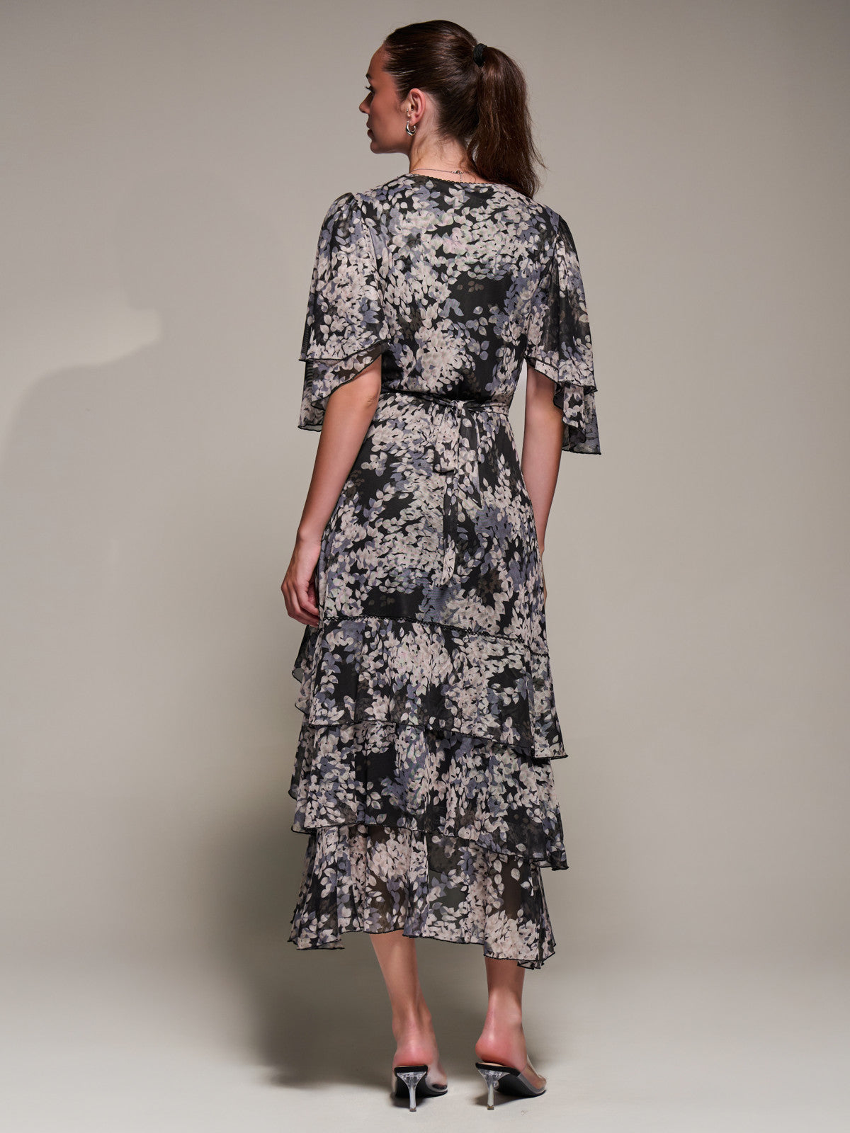 Frill Trim Mesh Maxi Dress Back View