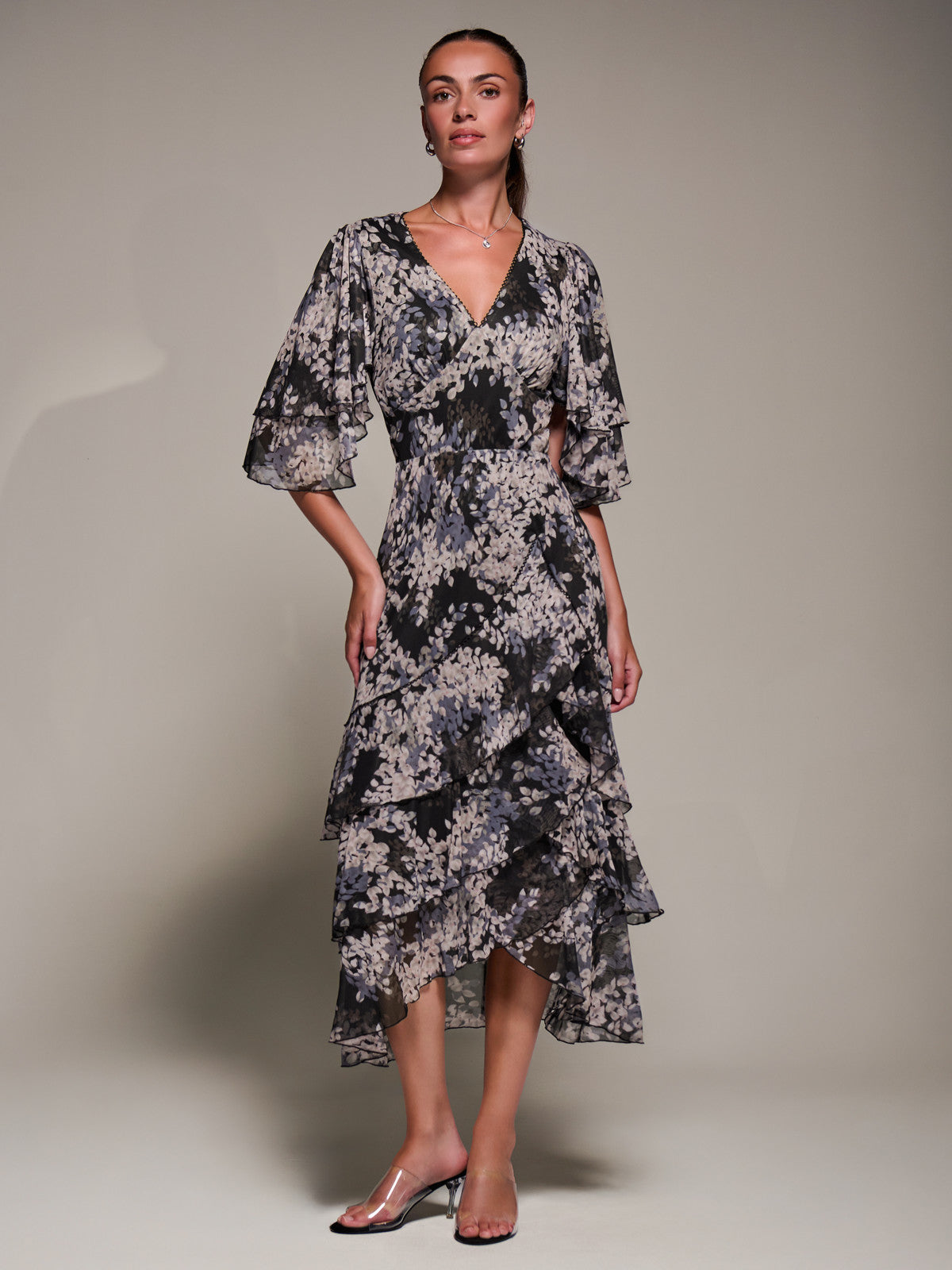 Frill Trim Mesh Maxi Dress Front View