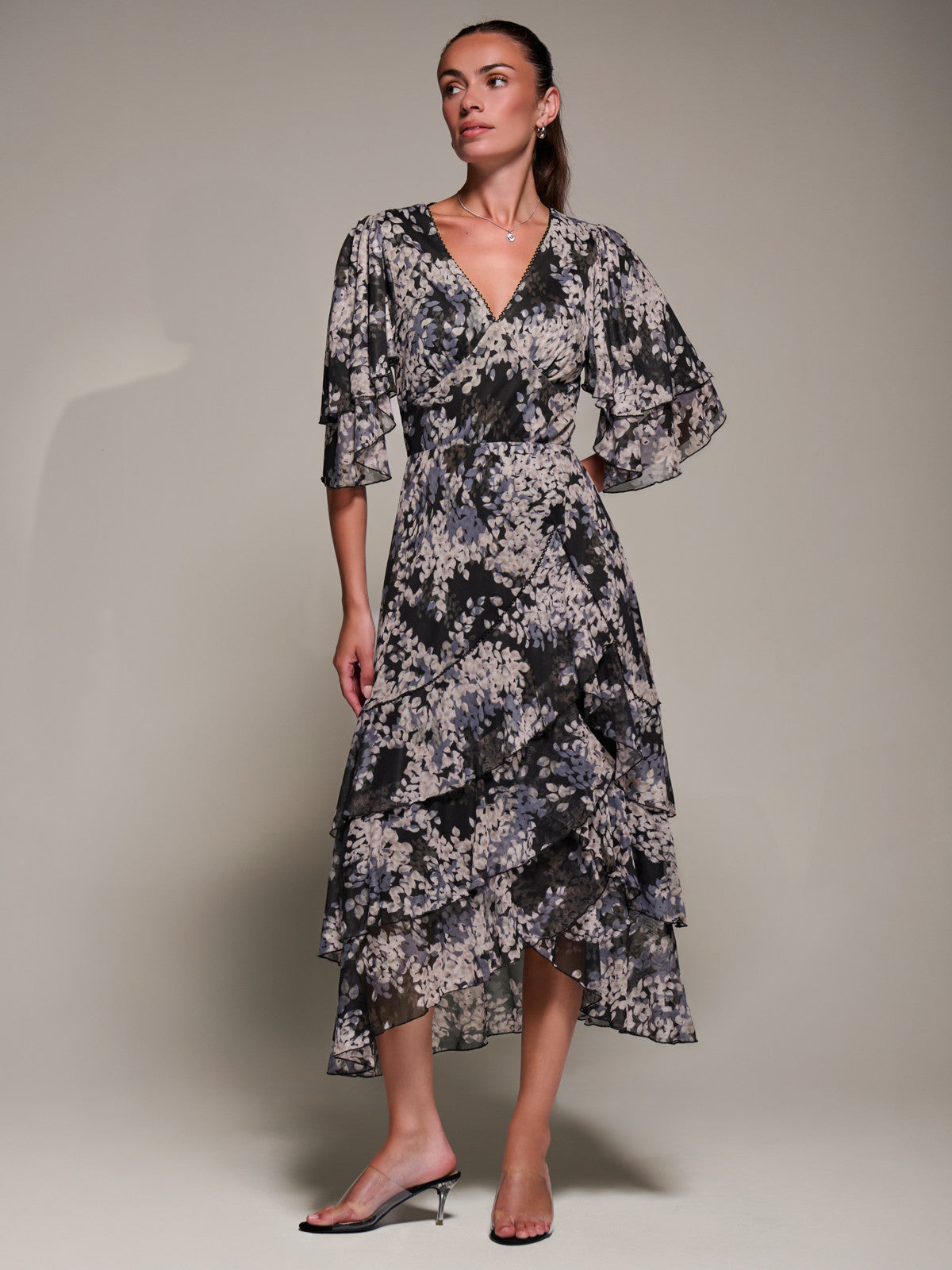 Frill Trim Mesh Maxi Dress Front View 2